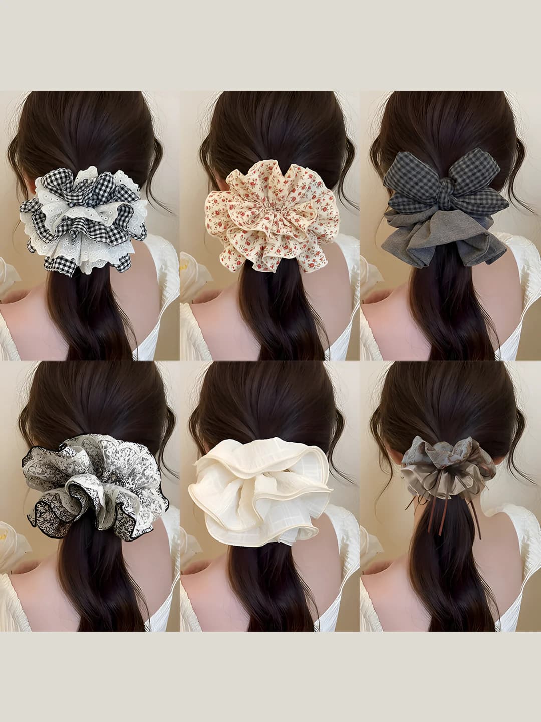 Женский большой тканевый scrunchie для волос в корейском стиле осень-зима: складки, бант, клетка и леопард