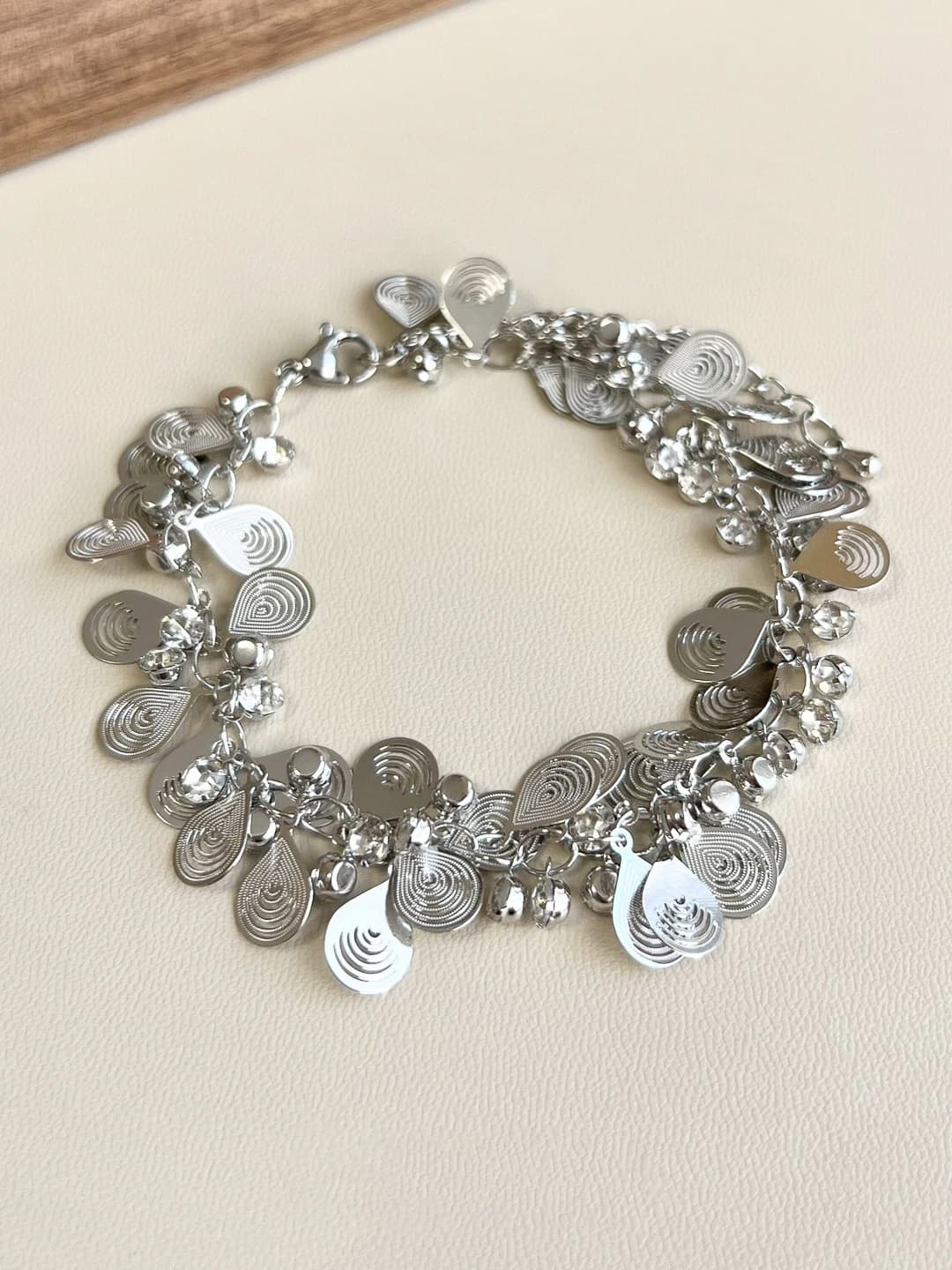 Women's boho style bracelet with teardrop tassels and rhinestones