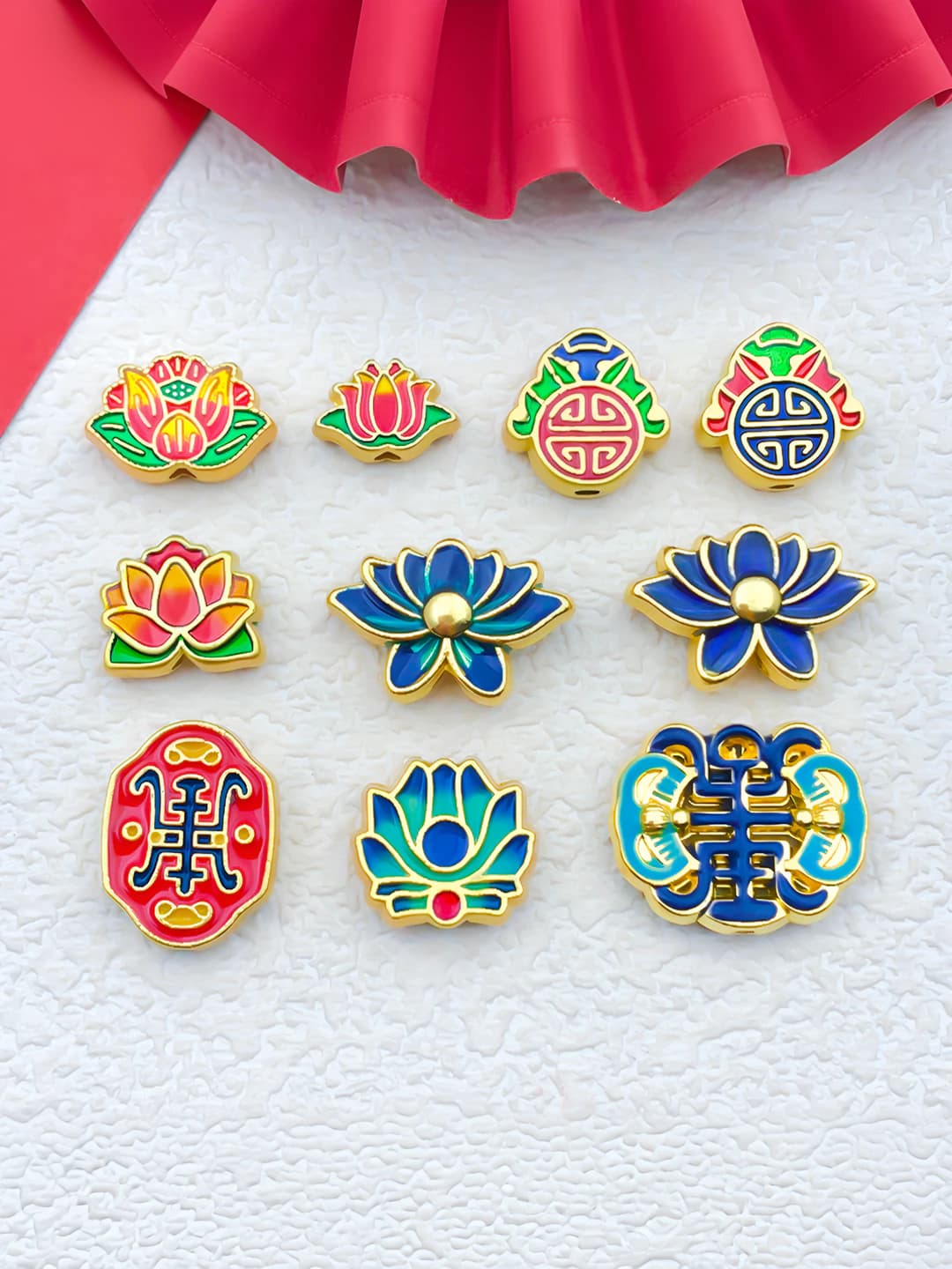 DIY charms: cloisonné enamel, antique gold, straight hole, cloud pattern, cloud pattern, cloud pattern, cloud pattern