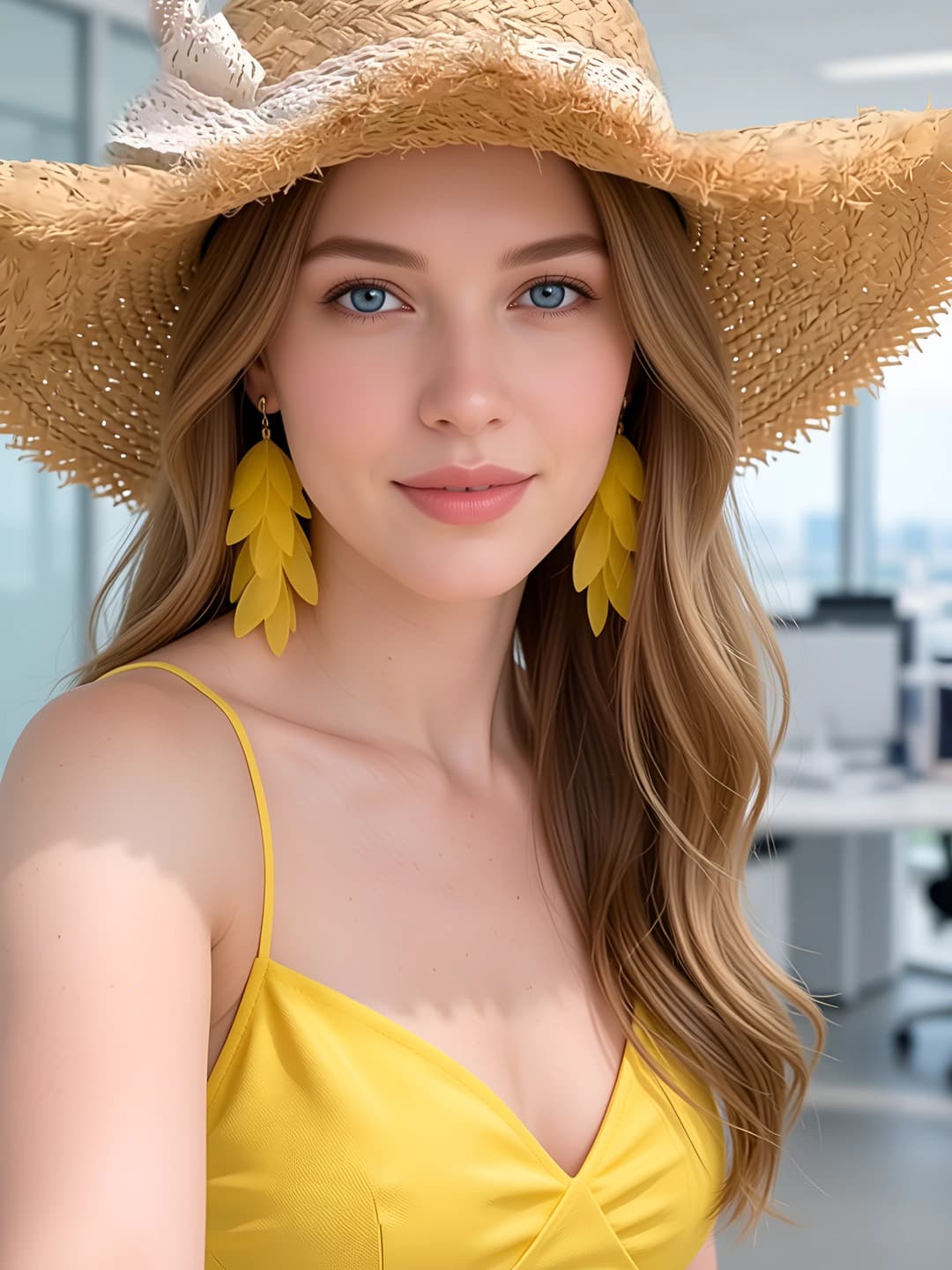 1#2219 Small yellow flower earrings ~10 cm