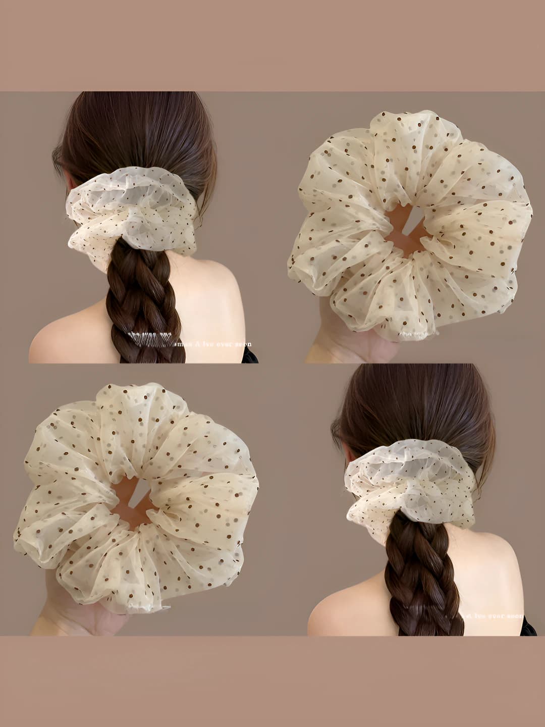 Women's hair tie in Korean style, stretchy mesh polka dot scrunchie for cable knit