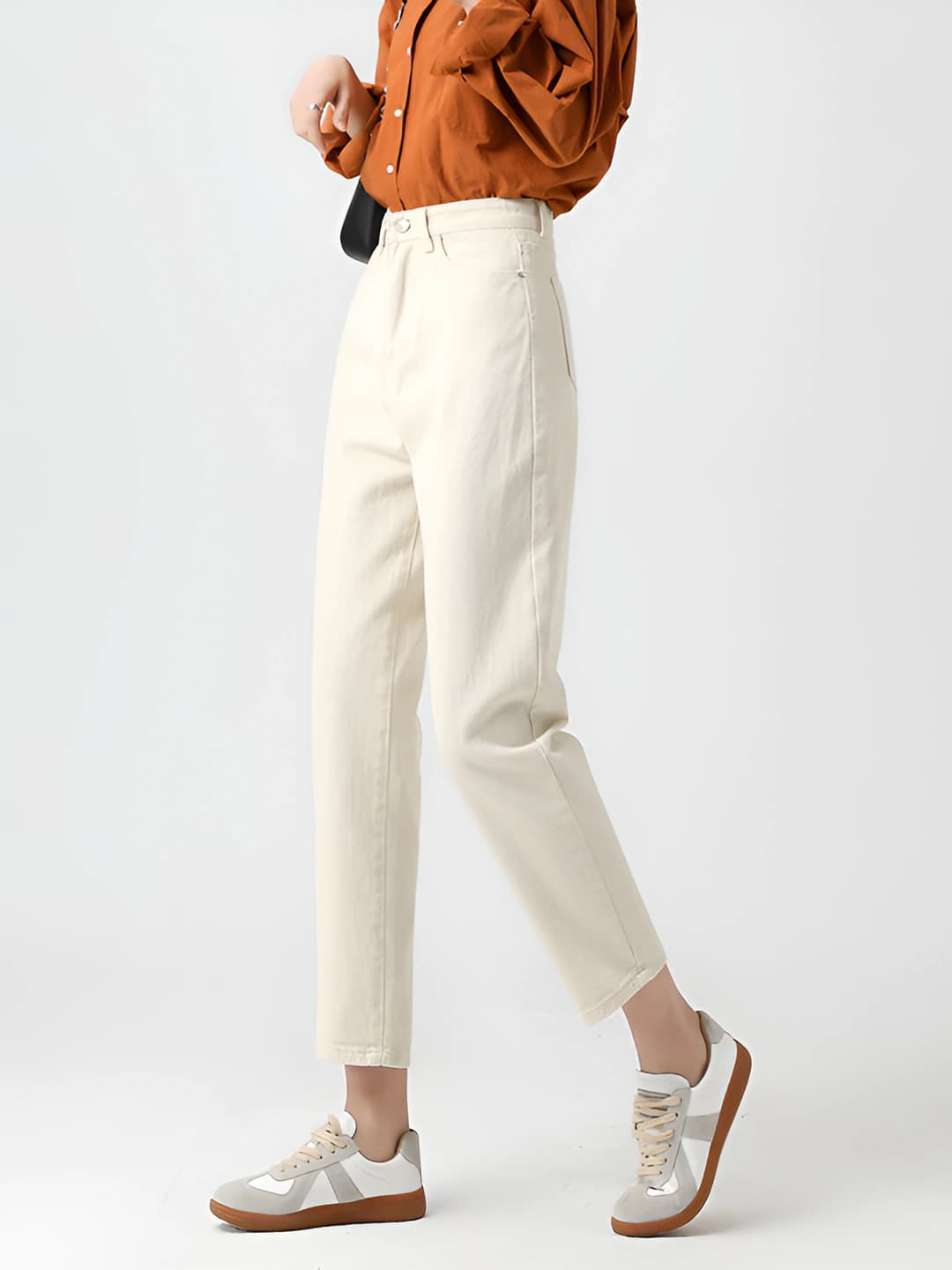 Women's straight cut jeans for spring-autumn, high-waisted, ankle-length trousers, preppy style