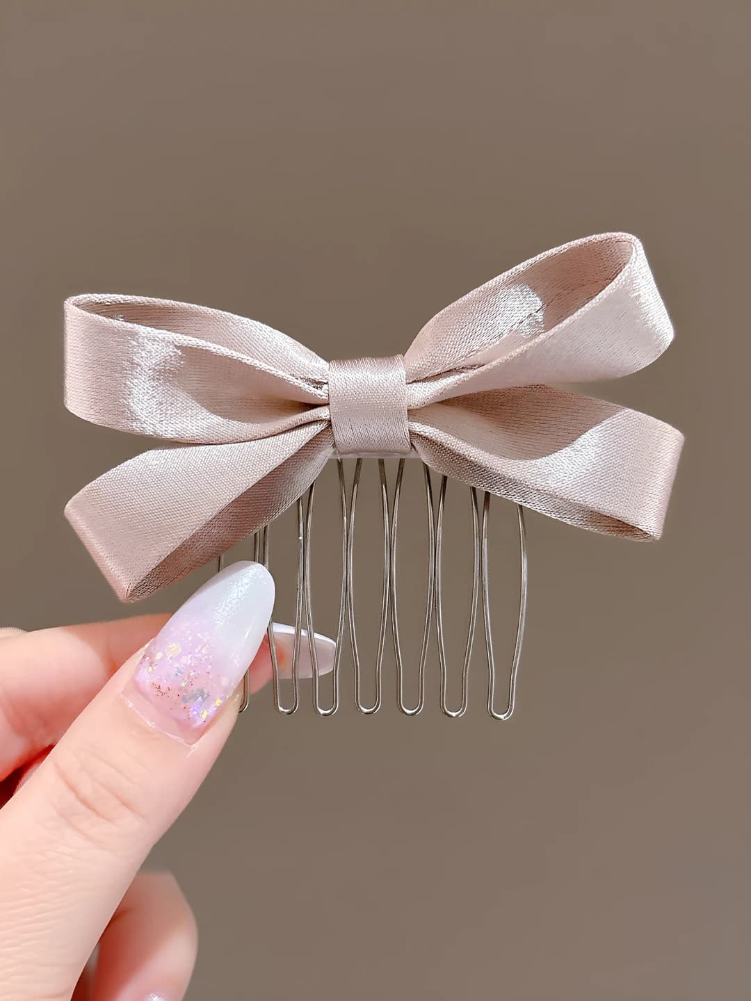 Champagne pink satin bow, 5 cm