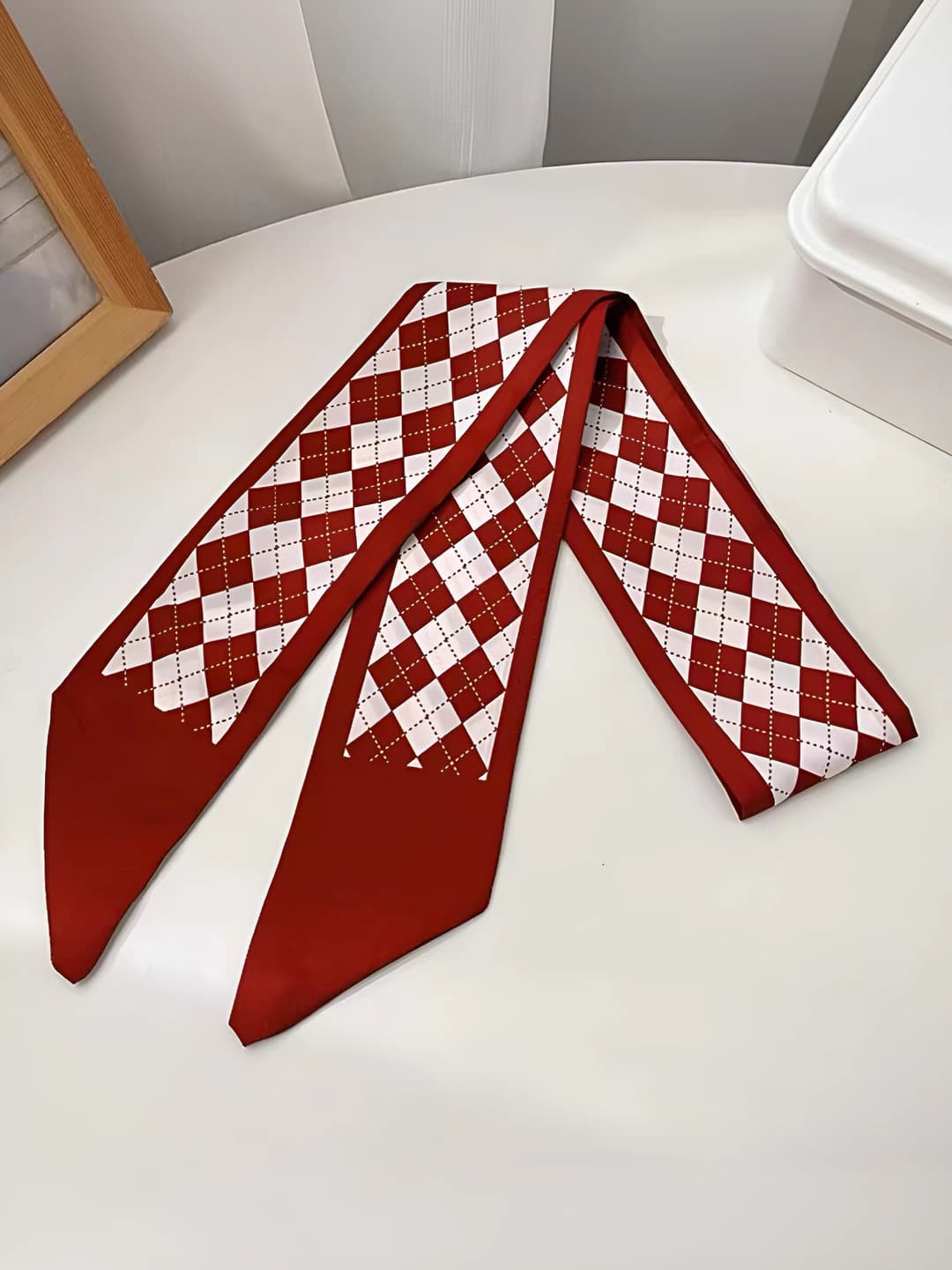 Women's retro red silk hair scarf and band in Korean style with striped pattern, spring-summer