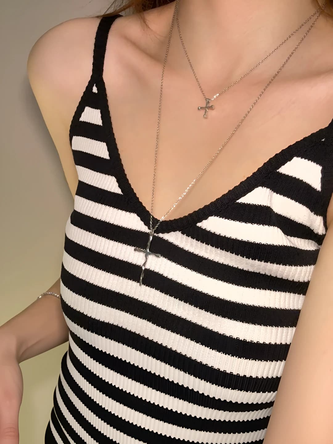 Women's retro layered cross pendant necklace, titanium steel, 2026