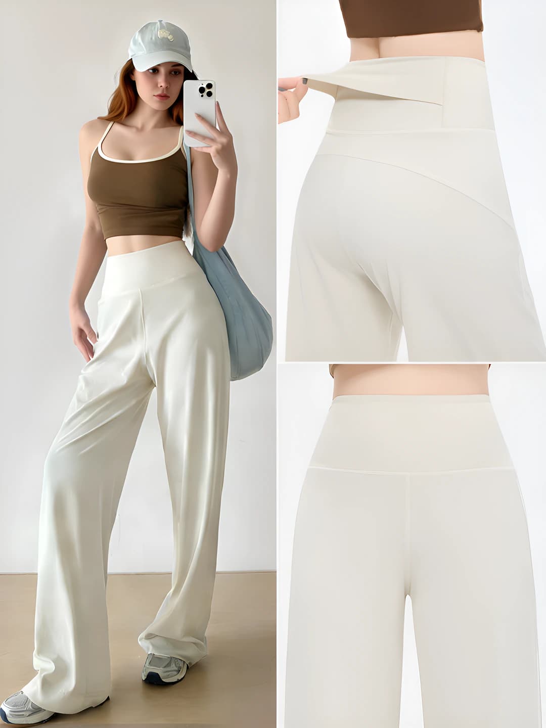 Women's high waist, straight cut, wide-leg trousers, sports trousers, slimming, loose fit, summer, for running and training, trousers