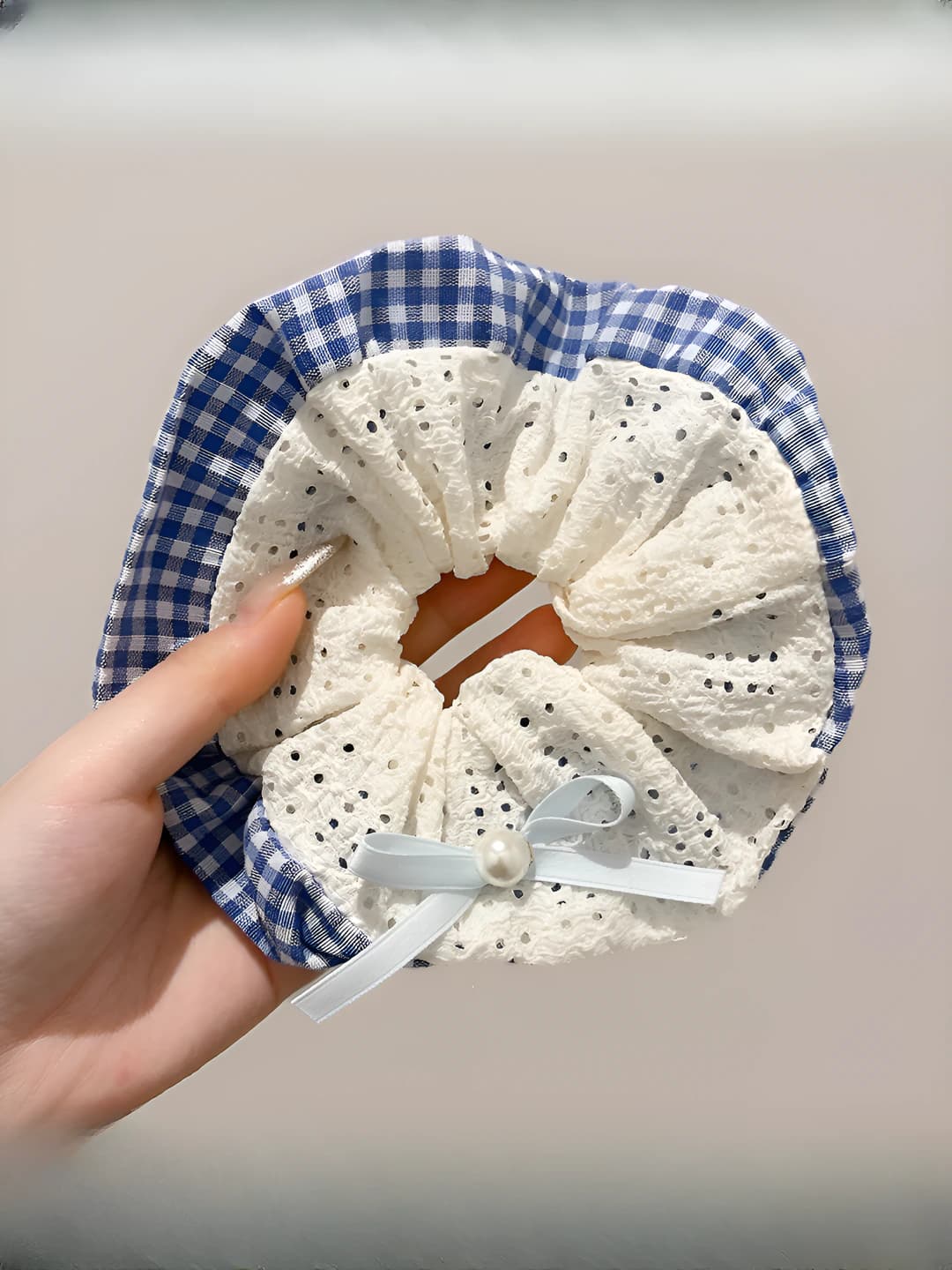 Blue plaid lace, double-sided, 16 cm
