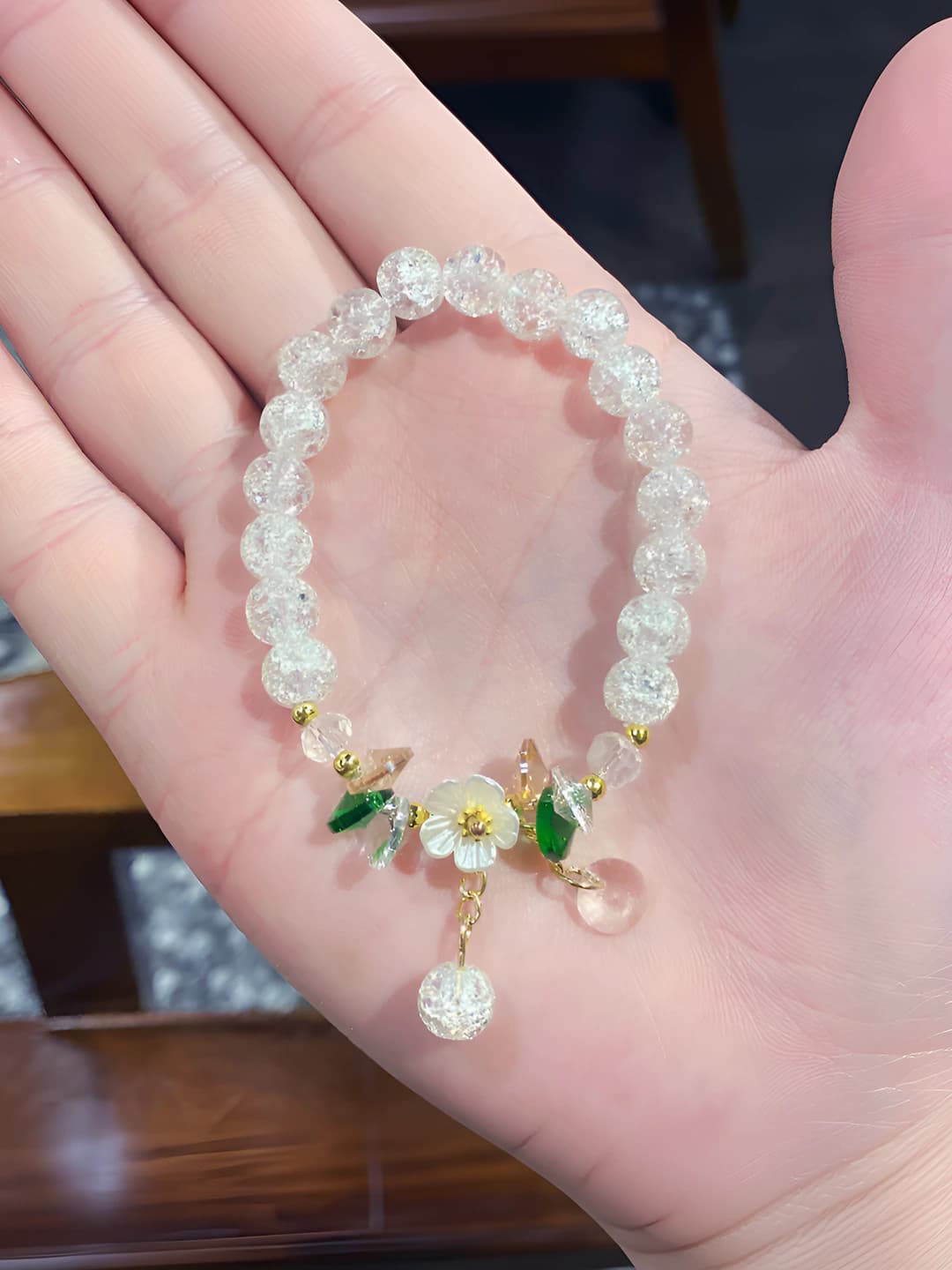 White floral cracked bracelet