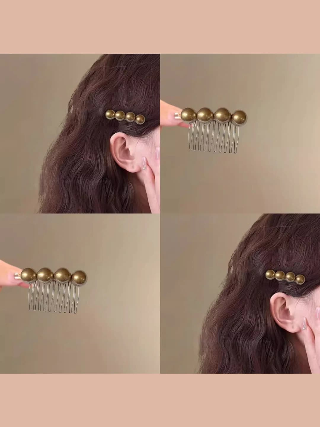 Women's pearl hair clip comb in champagne gold