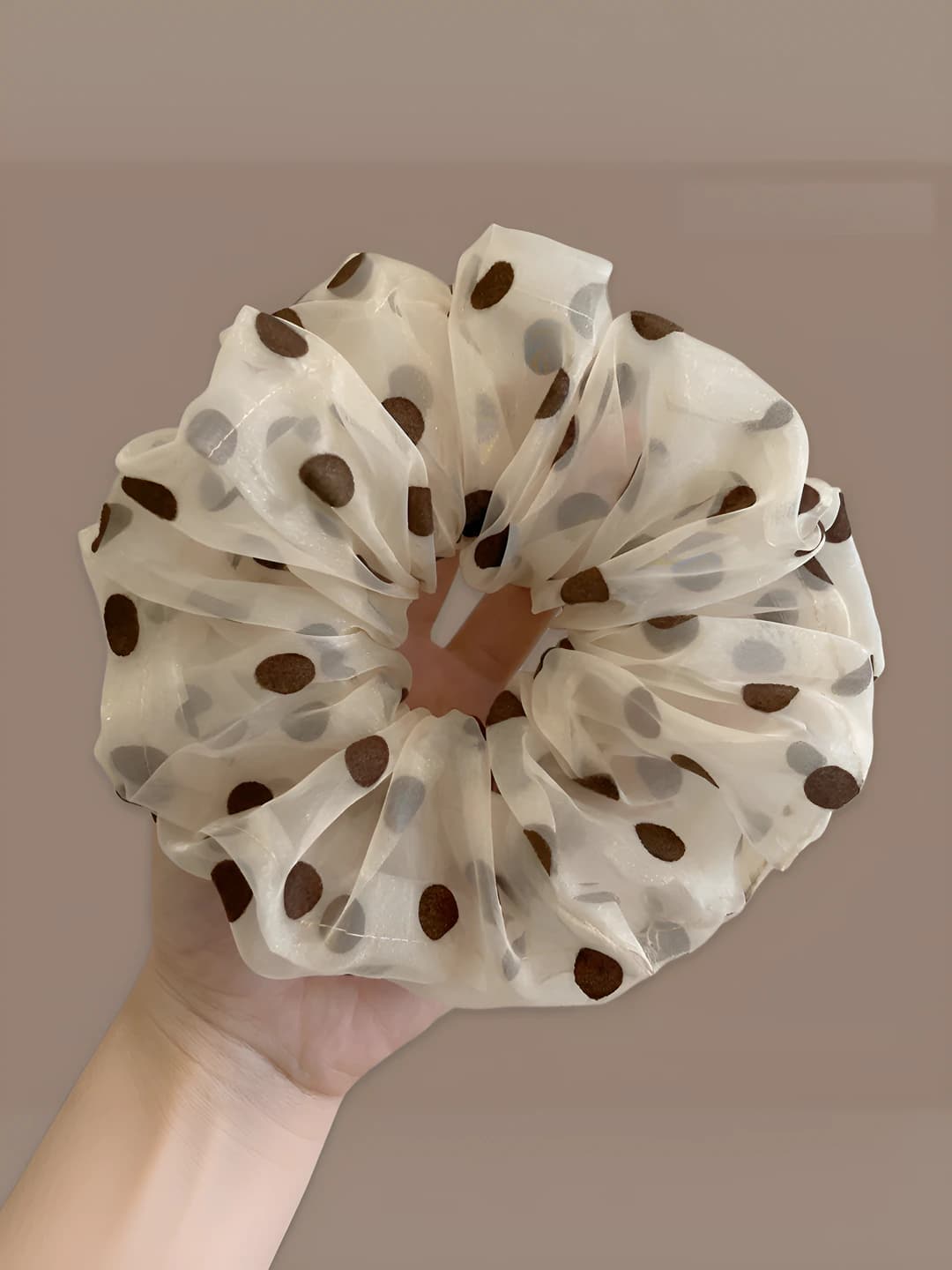Large brown small polka dot scrunchie