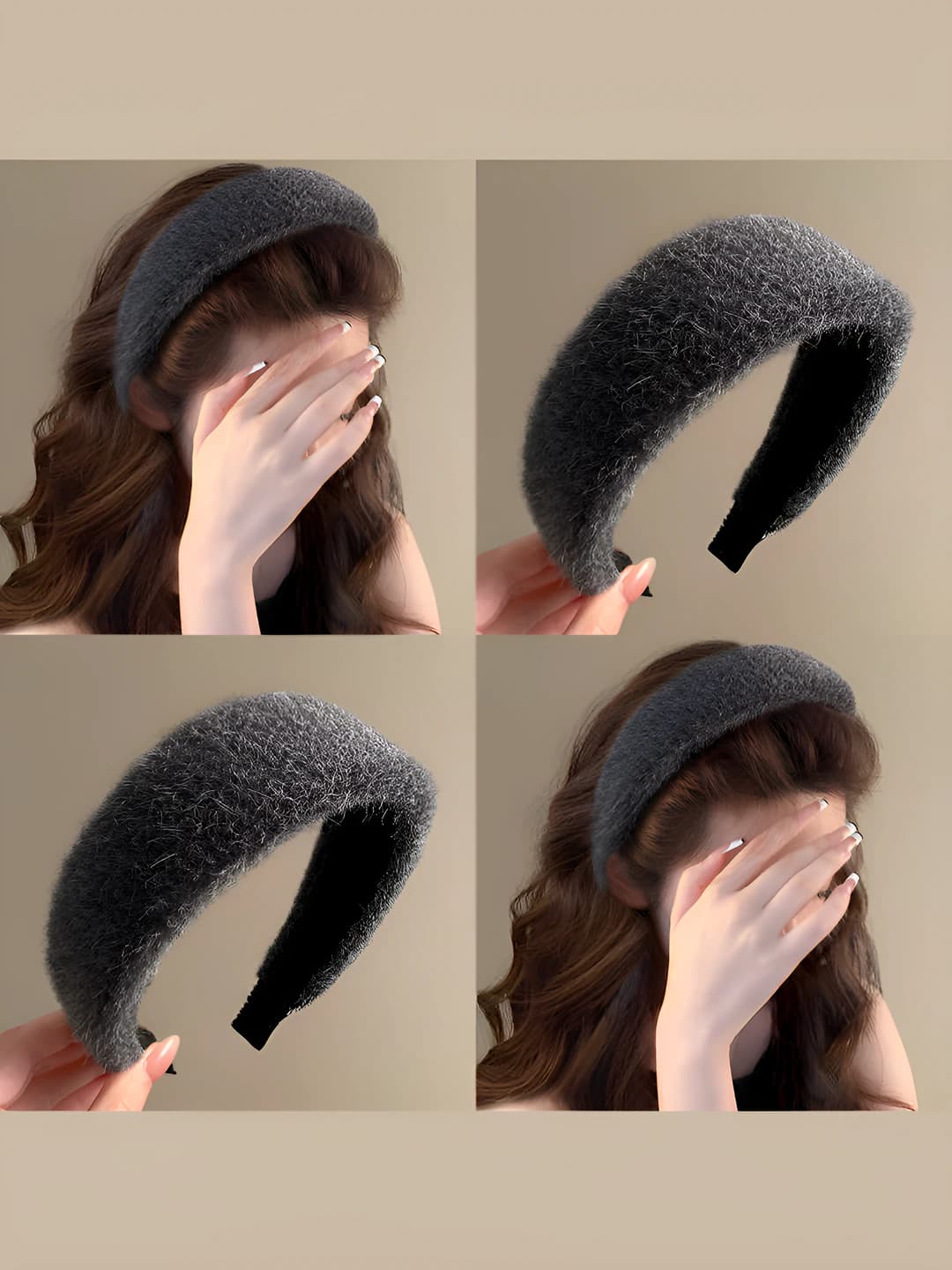 Women's retro fuzzy wide headband for autumn-winter, 2026
