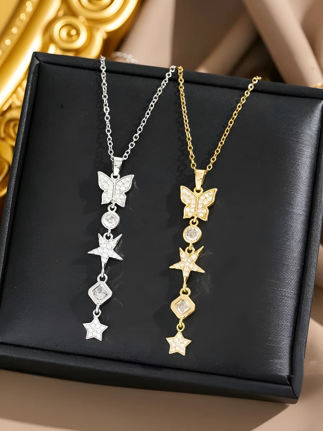 Ayollar uchun 18K oltin qoplamali titan po'latdan 628 farshli kulon, hayvon shaklidagi dizayn elementi, 41-50 sm