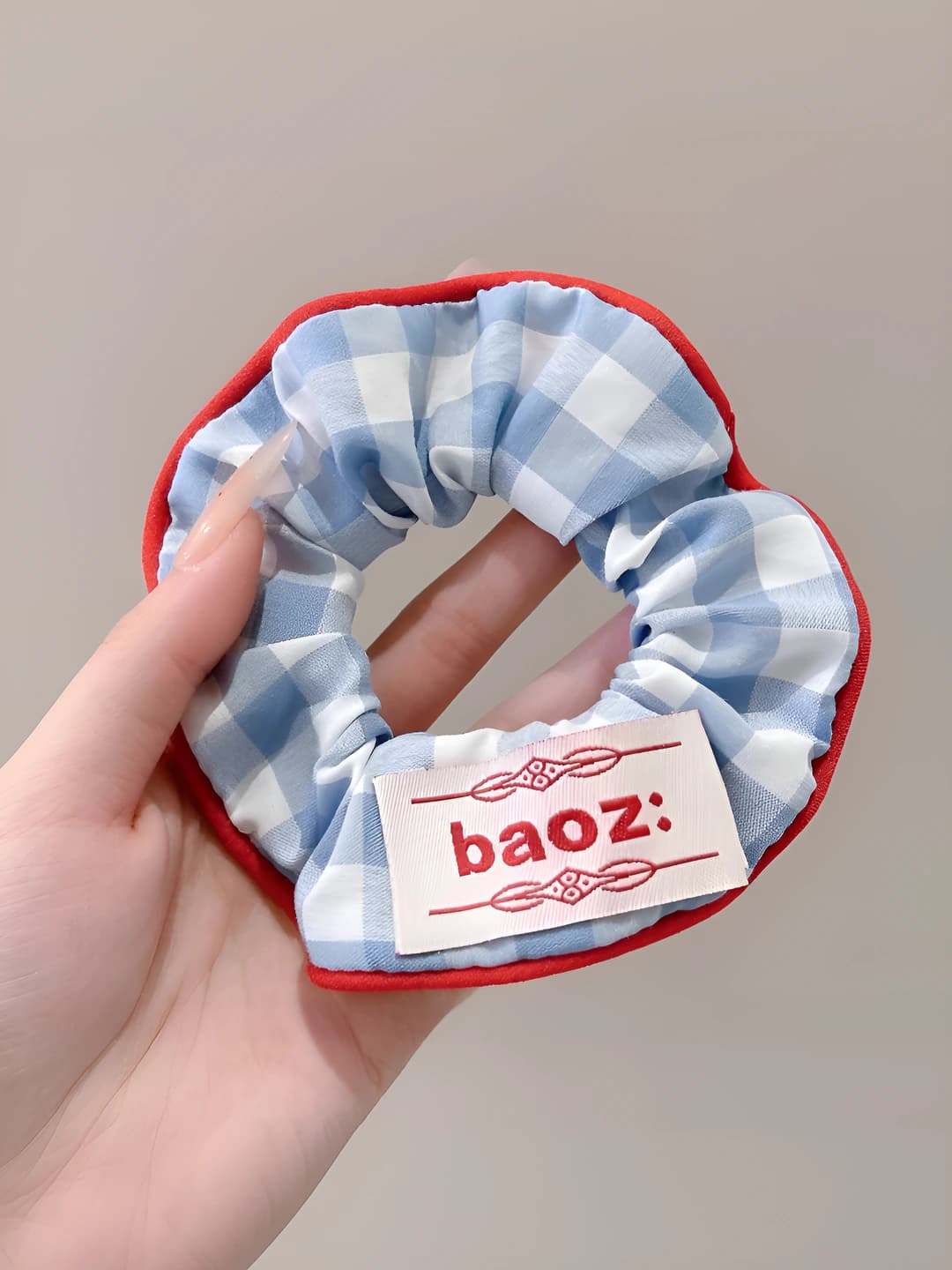 Blue plaid scrunchie ~12 cm