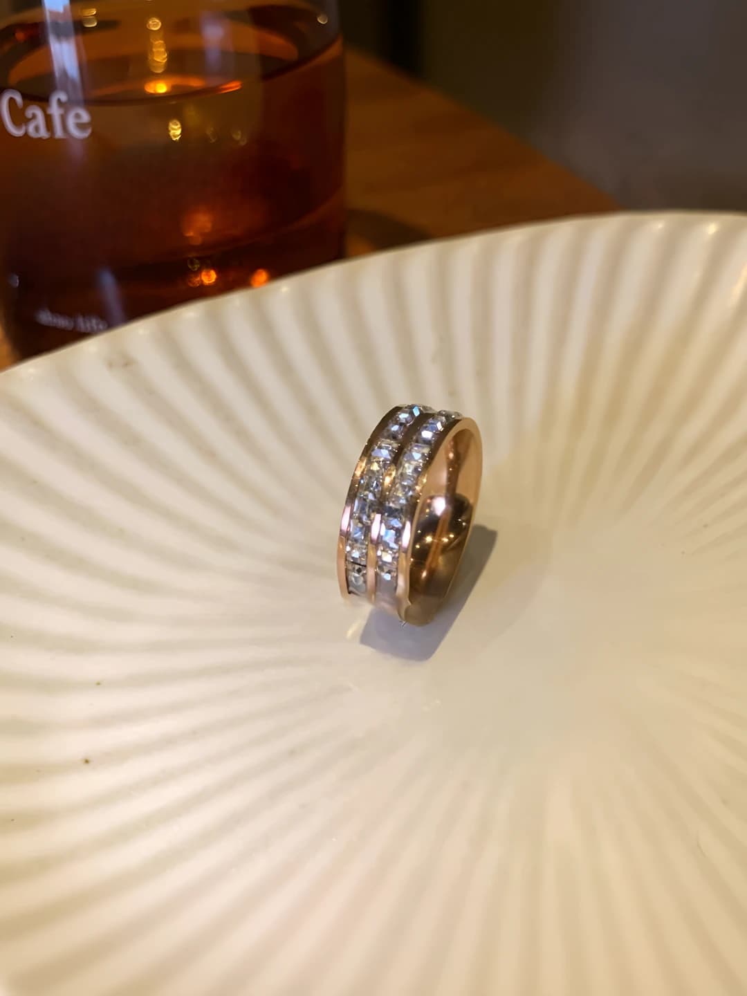 Rose gold, double row diamond, titanium