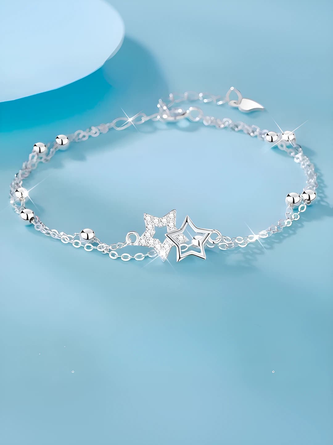 Women's two-layer silver-plated bracelet with stars