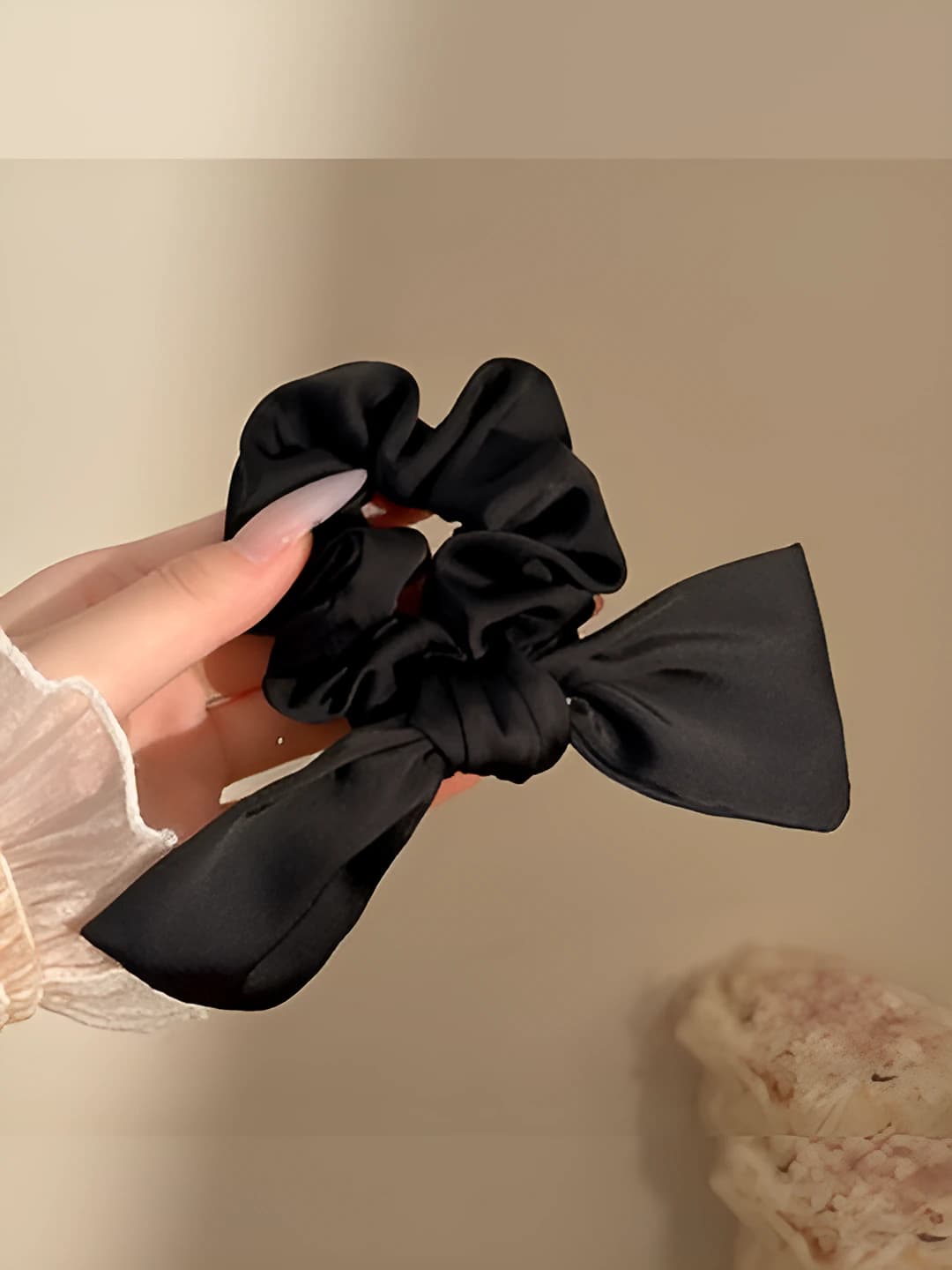 Black bow hair tie - 12 cm