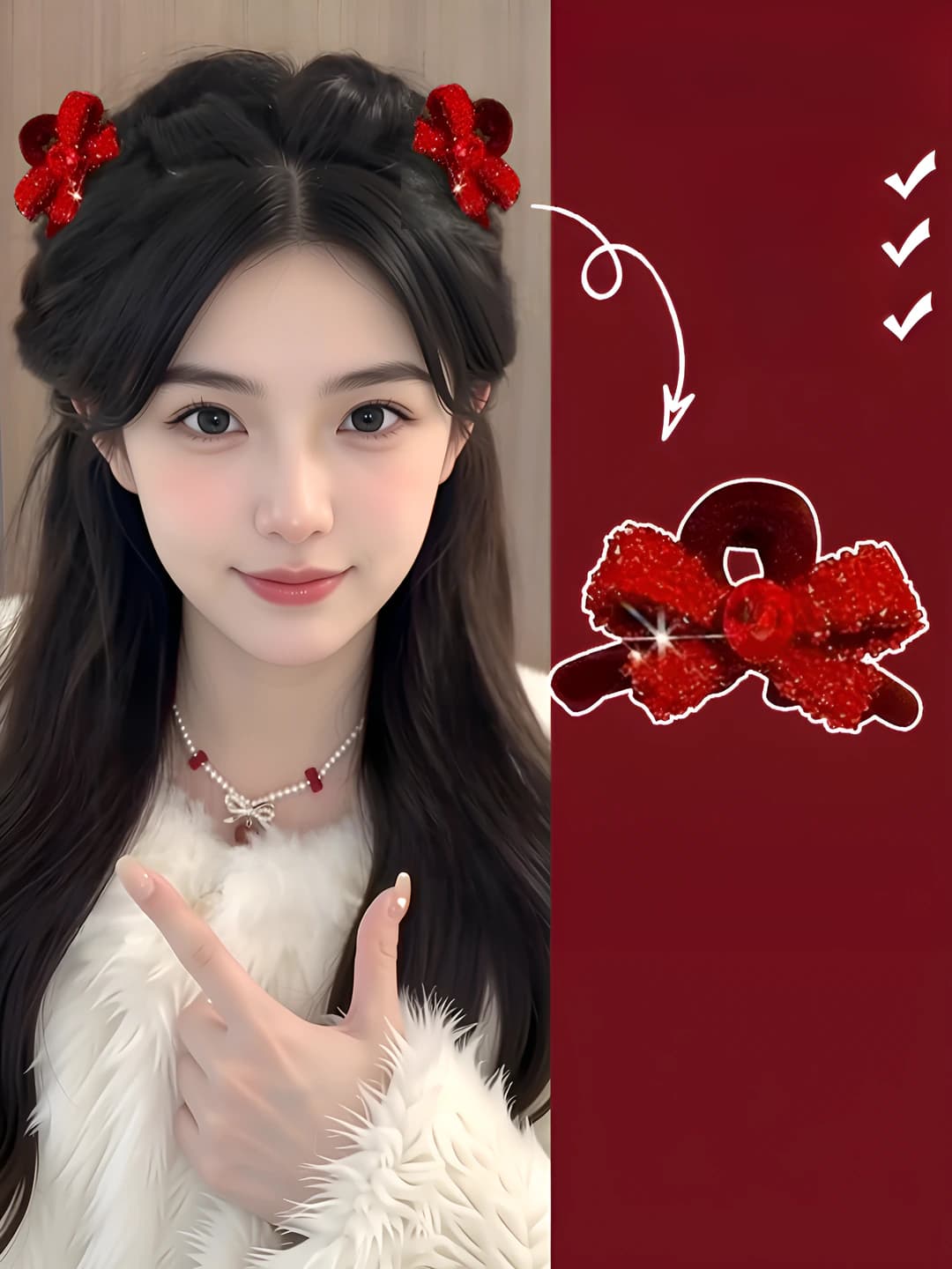 Red double-sided butterfly clip 1 pc