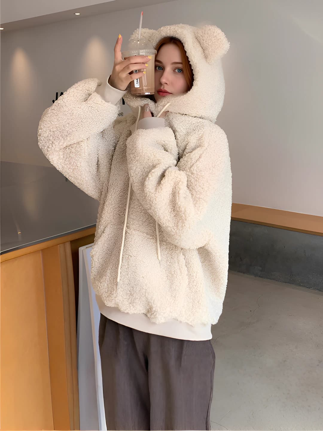 Women's Korean style winter loose fit plus size long sleeve solid colour sweatshirt