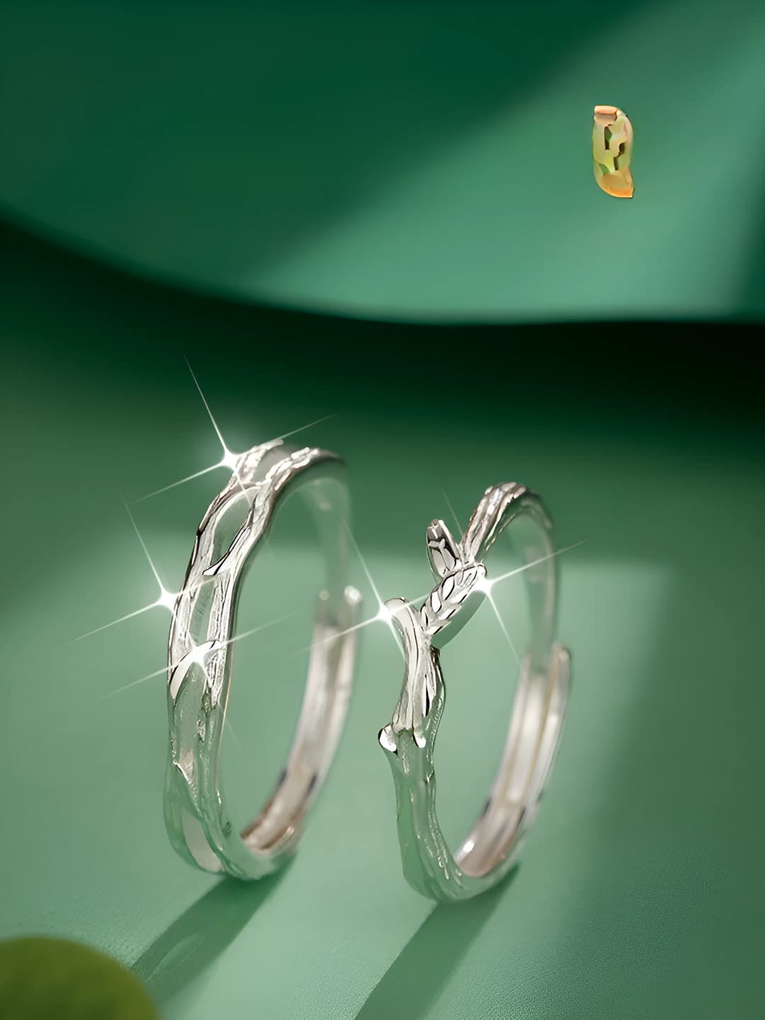 Women's silver-plated couple's ring pair, retro design in Chinese style, leaf shape, adjustable size