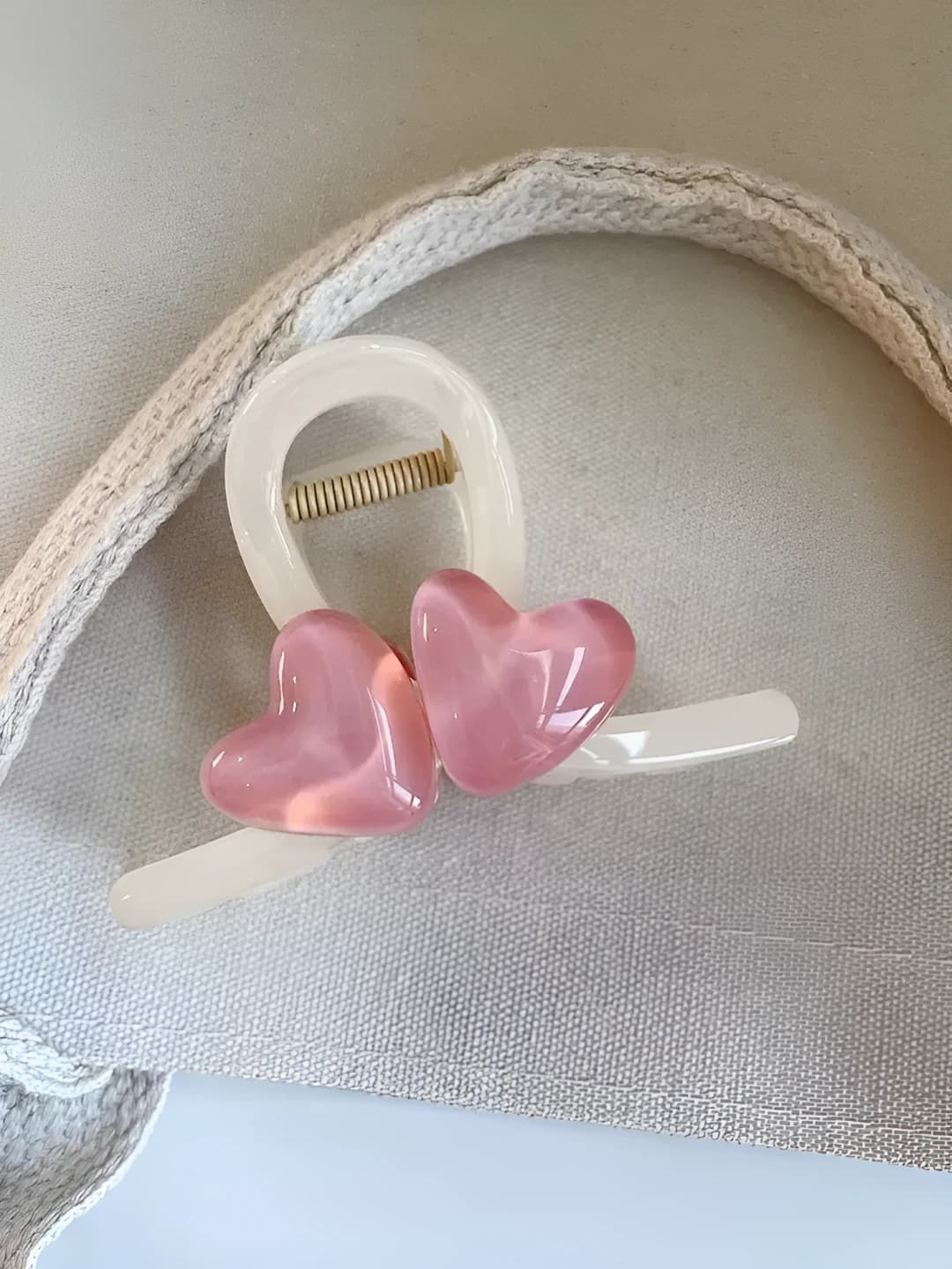 Double heart small clip # Pink - 8 cm