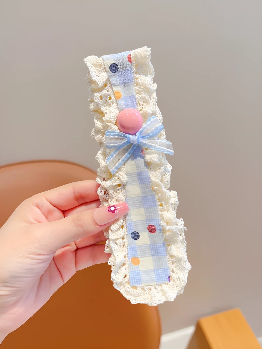 3# Blue plaid polka dot, 3.4*5 cm