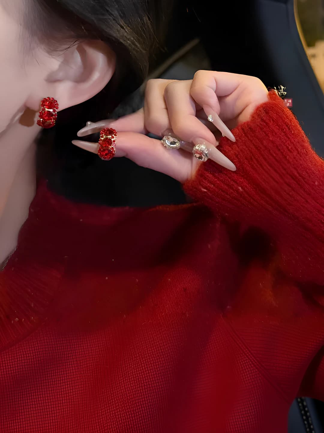 Women's red cubic zirconia stud earrings for autumn-winter, 2026 new model, unique and exquisite design