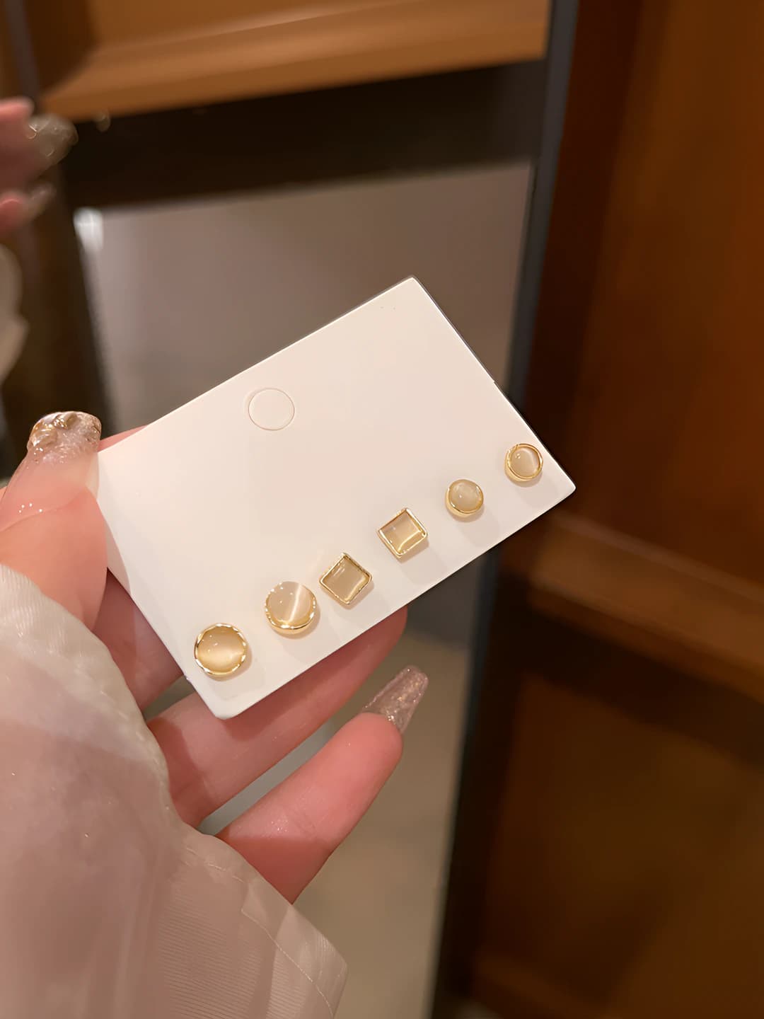 Women's geometric cat's eye stud earrings set, alloy, simple style