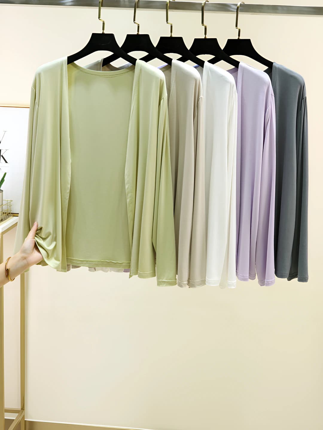 Women's summer long sleeve thin cardigan, modal fabric, solid colour, slim fit, sun-protective