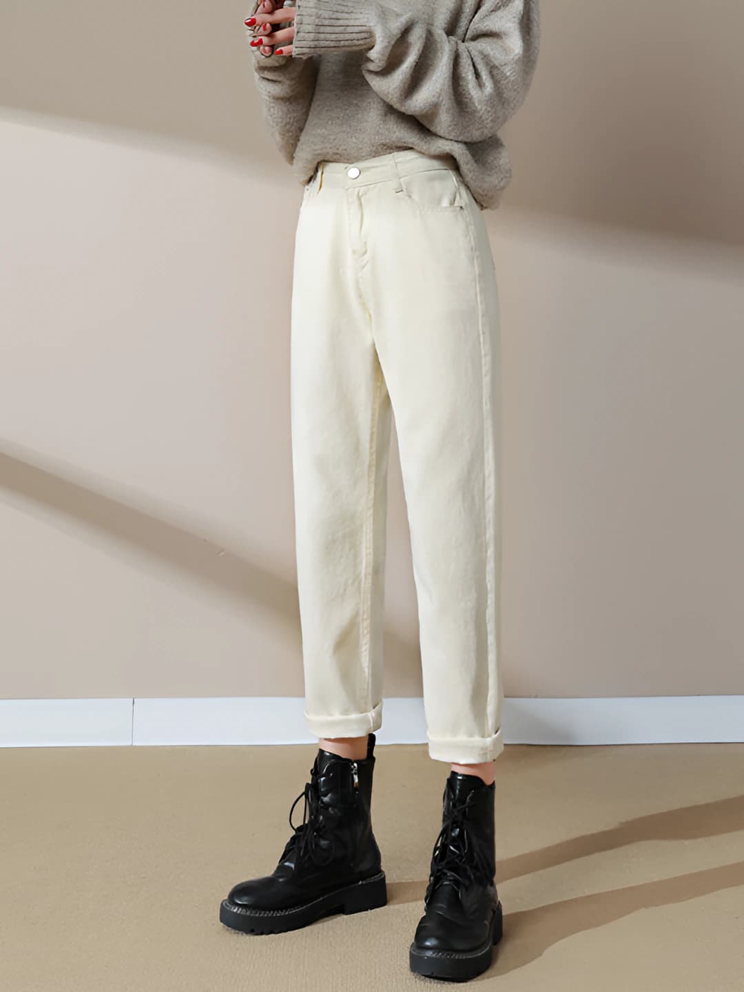 Women's high-waisted straight jeans, spring-autumn, slimming loose fit