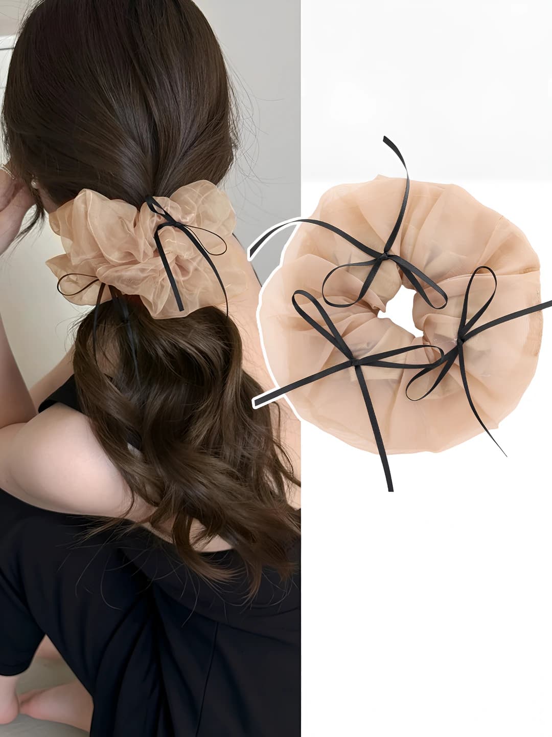 Ayollar uchun koreys uslubidagi elastik tarmoq bow scrunchie, yuqori elastiklik