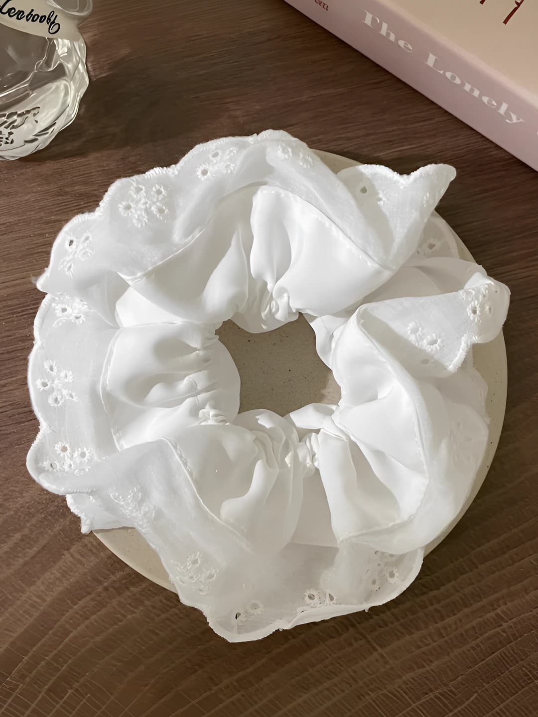 White, double layer, lace cutout