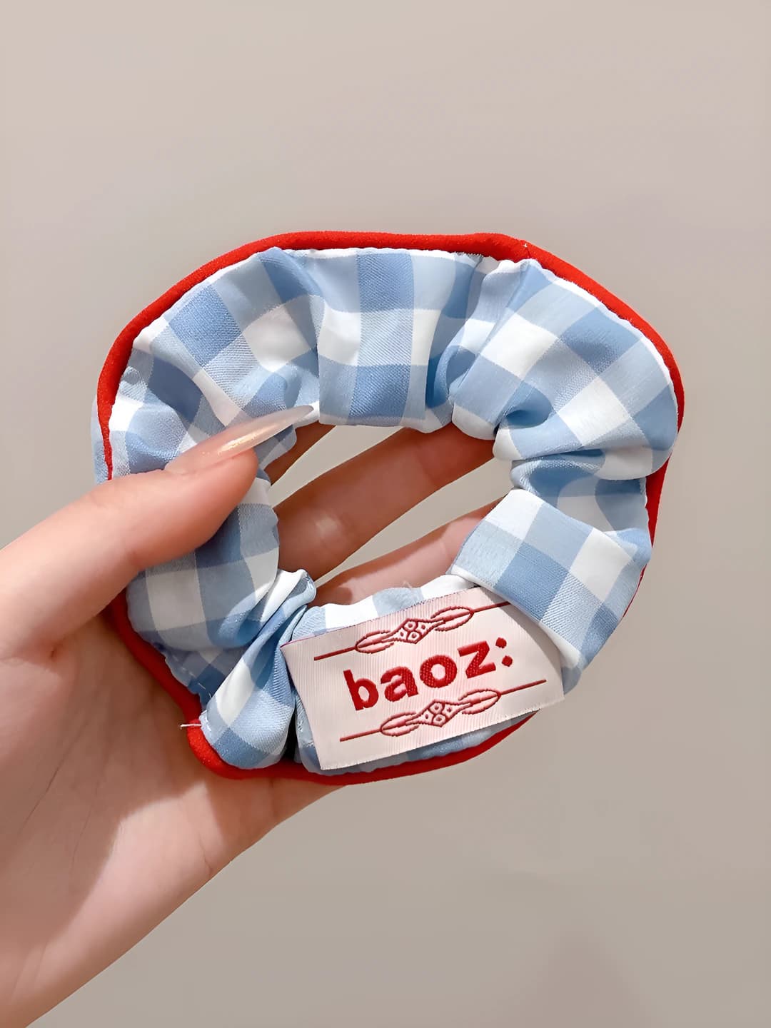 Blue plaid scrunchie ~12 cm
