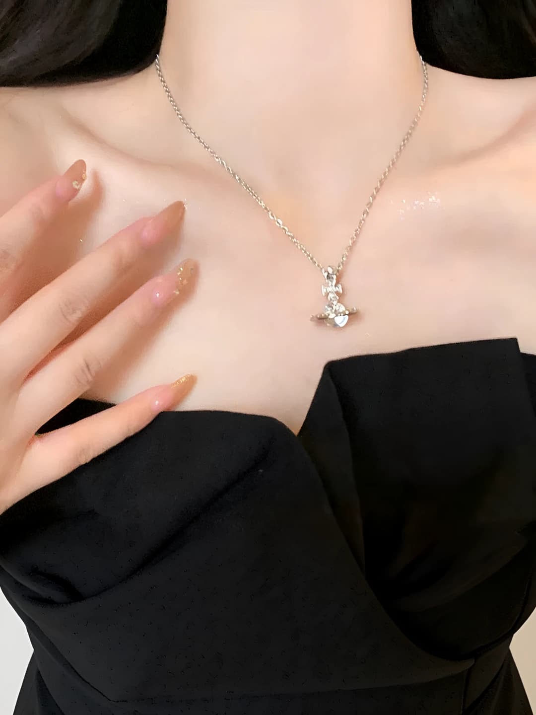 Clear Saturn sparkle necklace [Short]