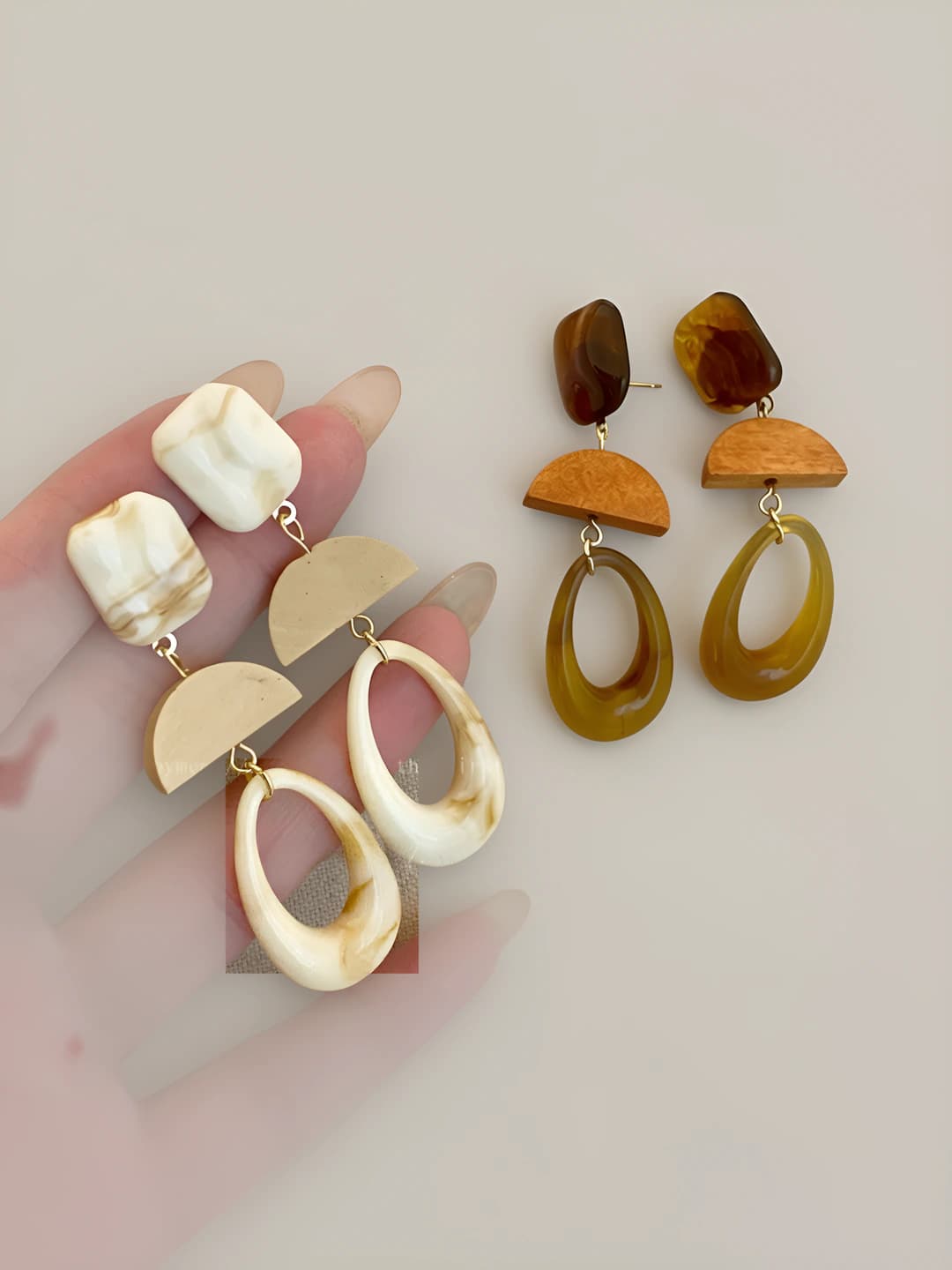 Women's retro caramel geometric ring pendant stud earrings