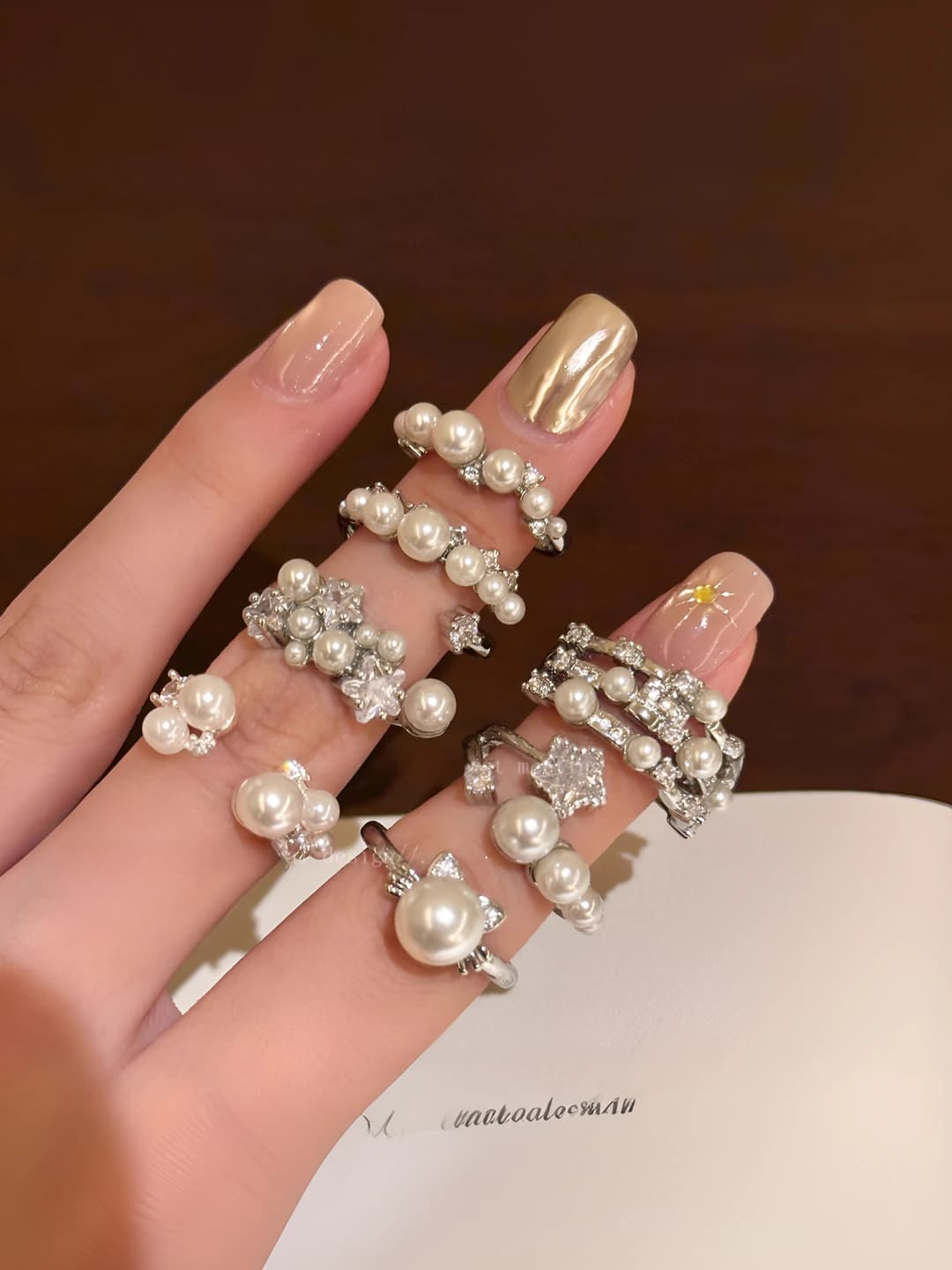 Women's French baroque pearl open ring, geometric design, premium feel