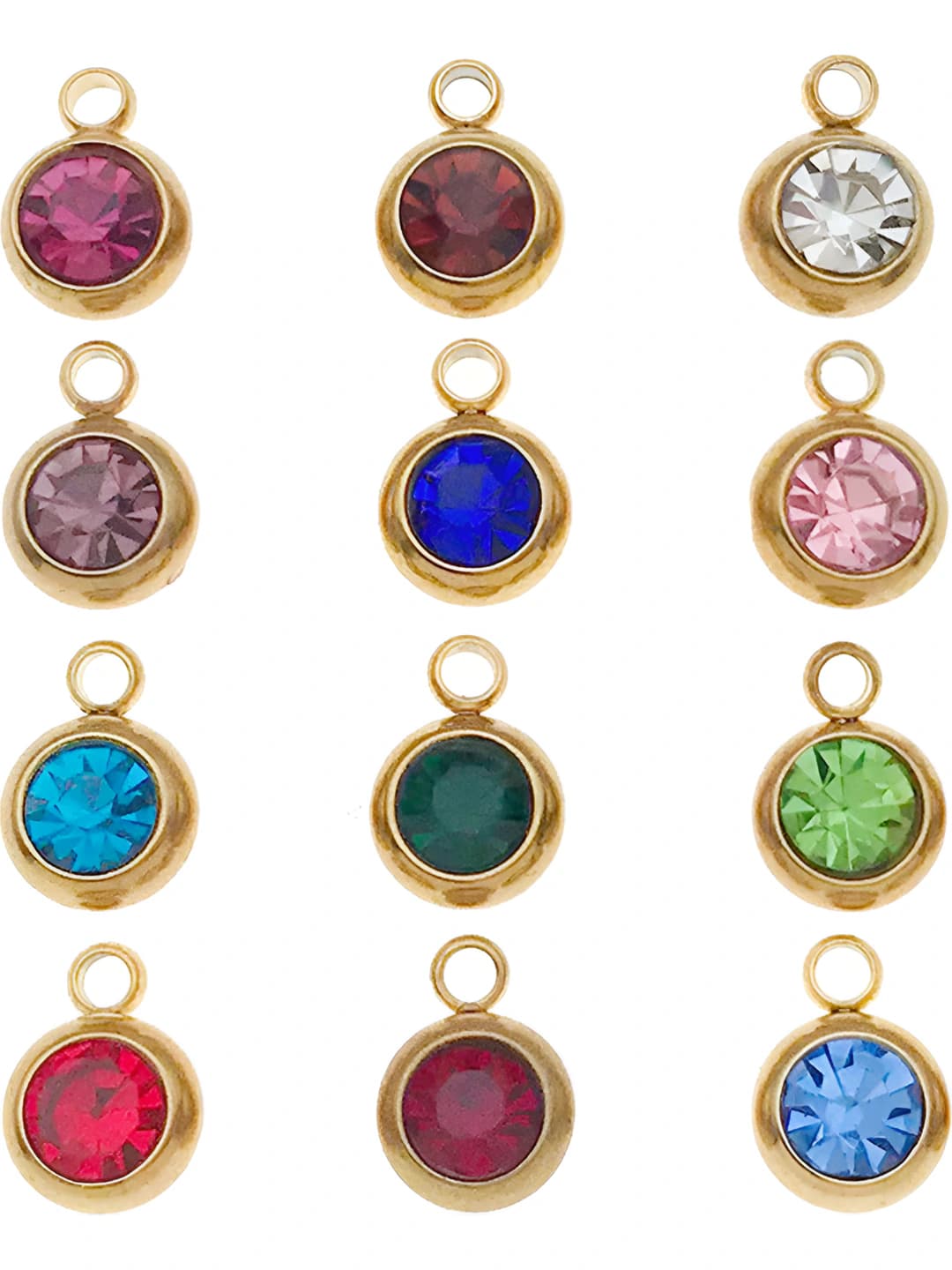 12 pcs mixed, gold horizontal pendants, steel, vacuum plated, 12 birthstones, 1 each, 6.8 g