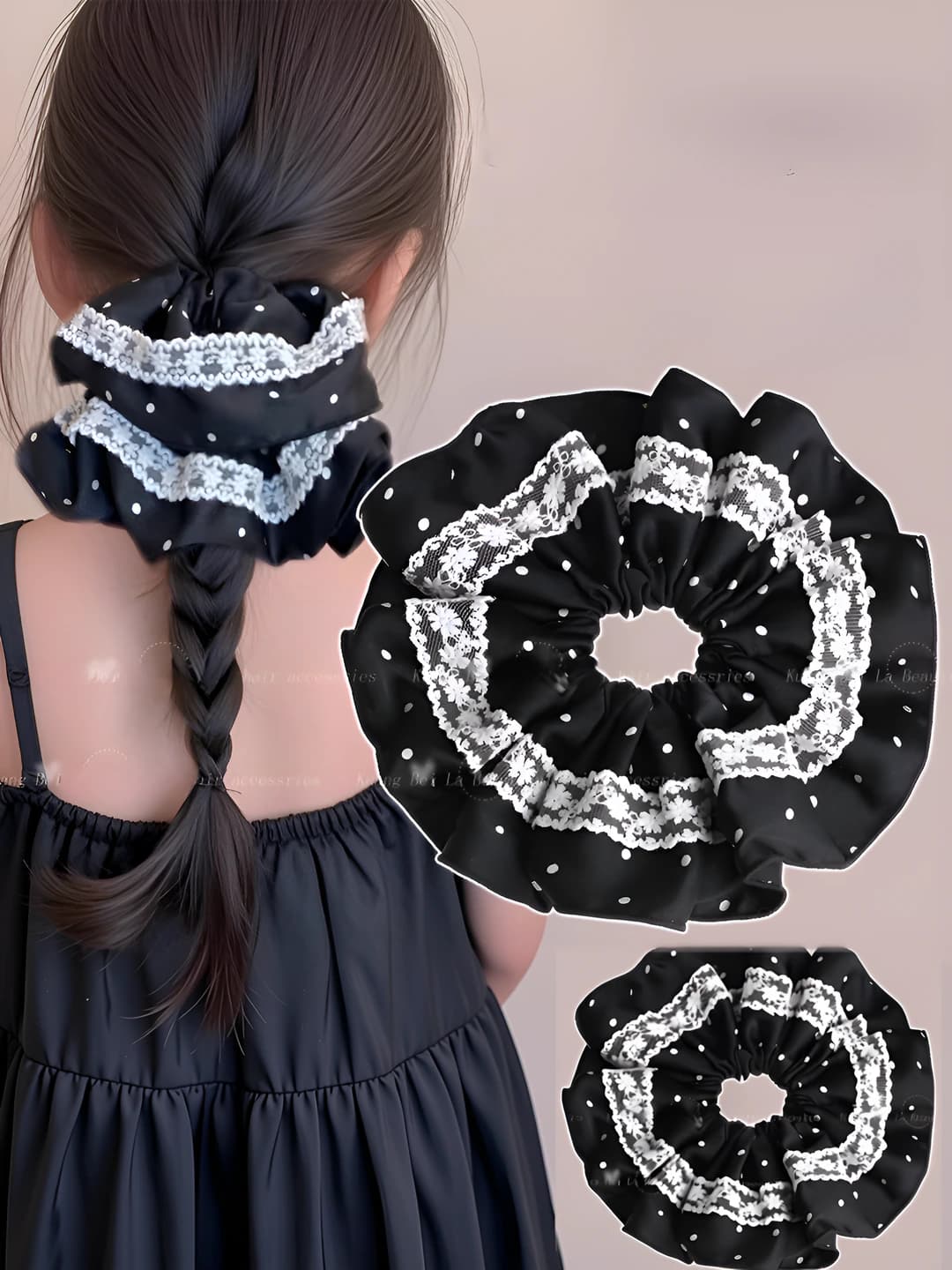 2# Black - lace large scrunchie ~20 cm