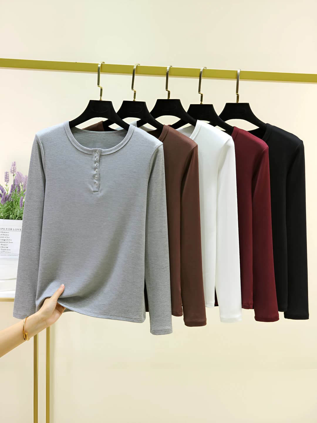 Women's long-sleeve long-sleeve base top, plus size, spring-autumn, thin, solid colour, slim fit, crew neck, casual