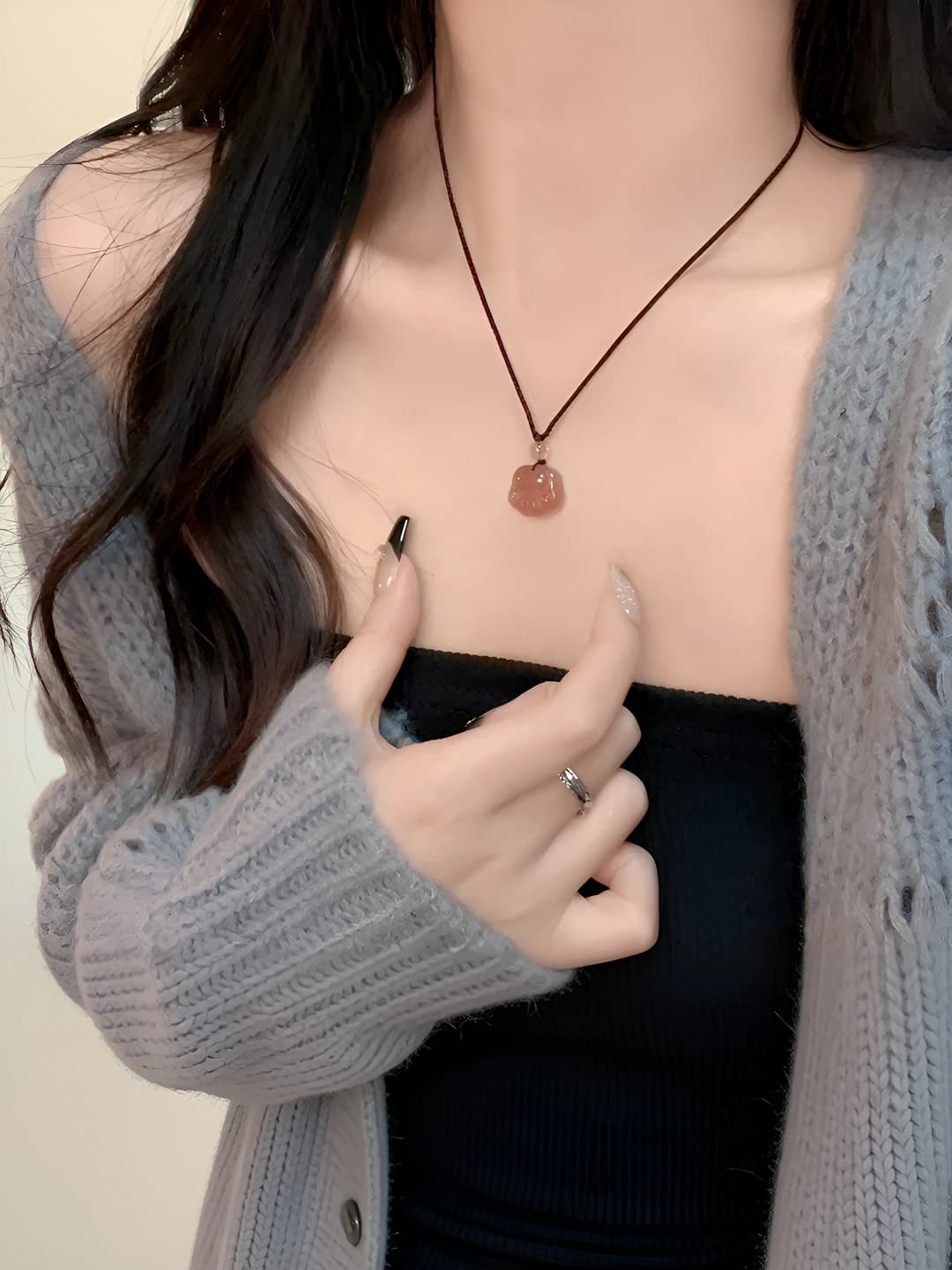 Women's pendant necklace with 925 silver geometric charm, autumn-winter sweater chain, minimalist style