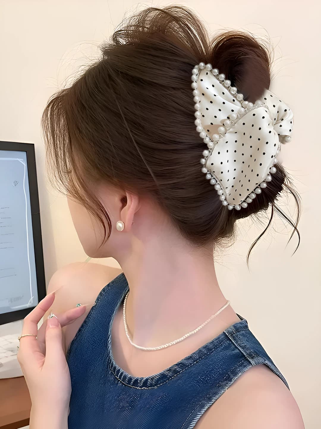5# beige pearl lace claw clip - 13cm