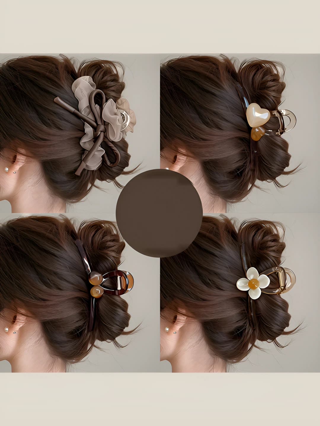 Women's hair clips and combs: large handmade hair clips with floral design element in Chanel style, premium set