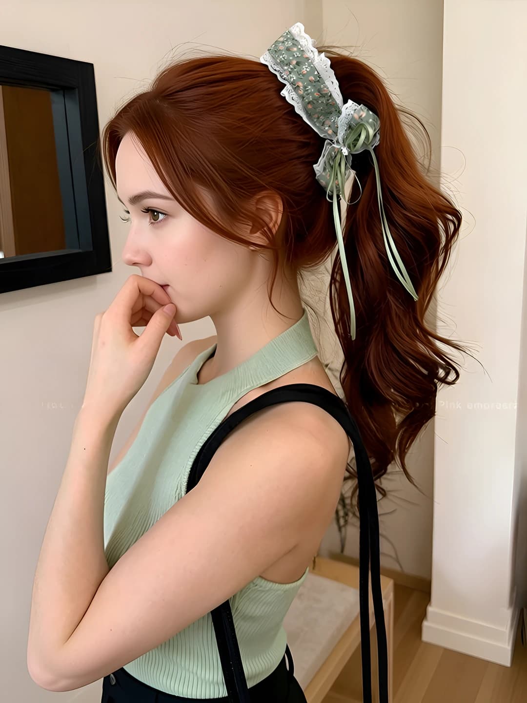 1# Заколка-бабочка - Зелёный - основа ~13cm - бабочка ~8cm