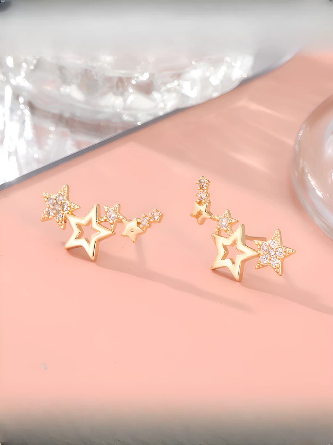 Women's star-shaped zirconia earrings, copper, retro style