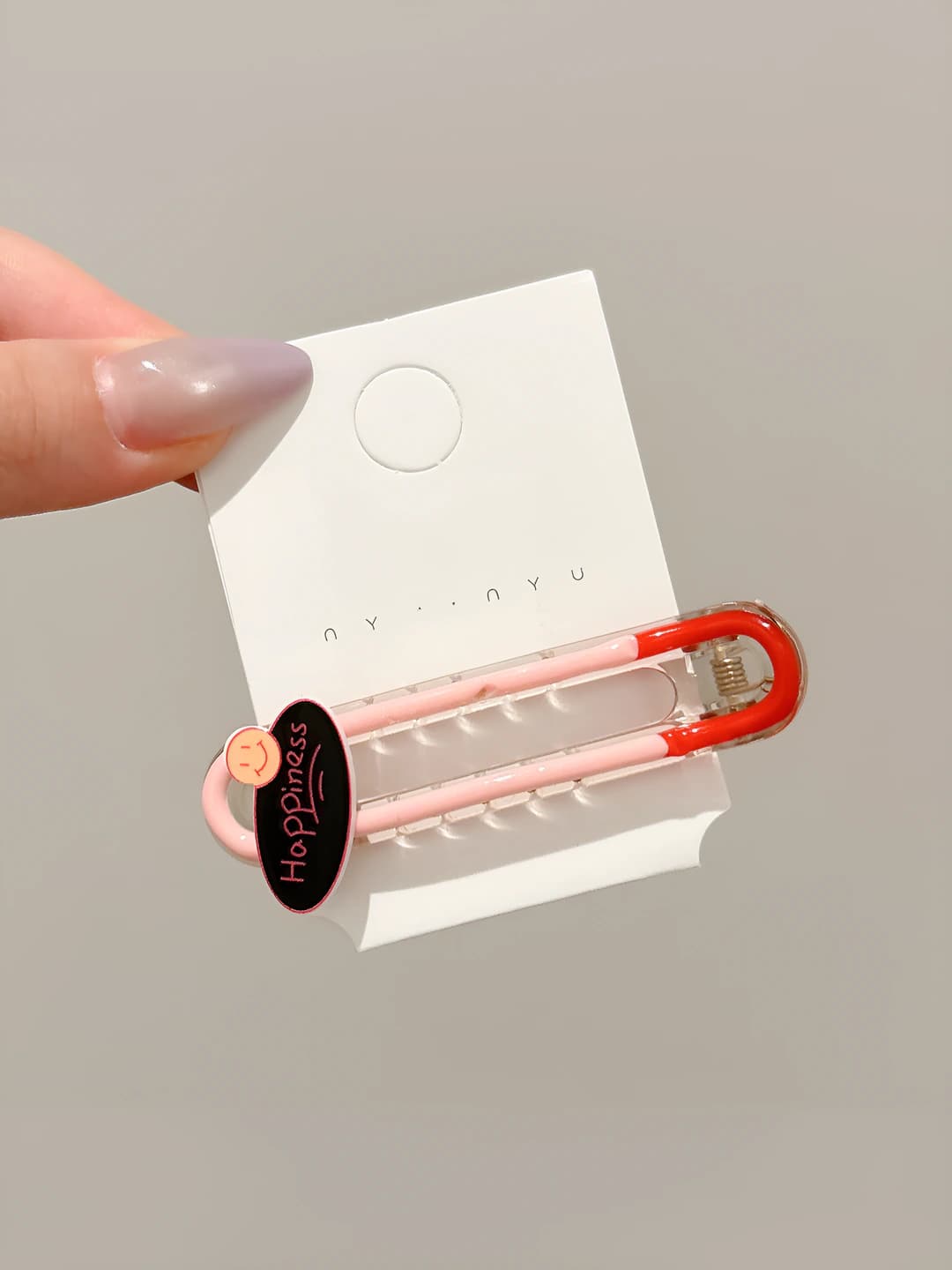 Red-pink colour-block clip, 6.8 cm