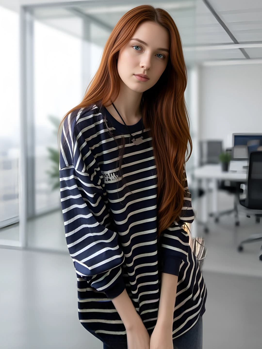 Women's striped crew neck long sleeve t-shirt, early autumn 2026, korean style, loose fit, casual longsleeve