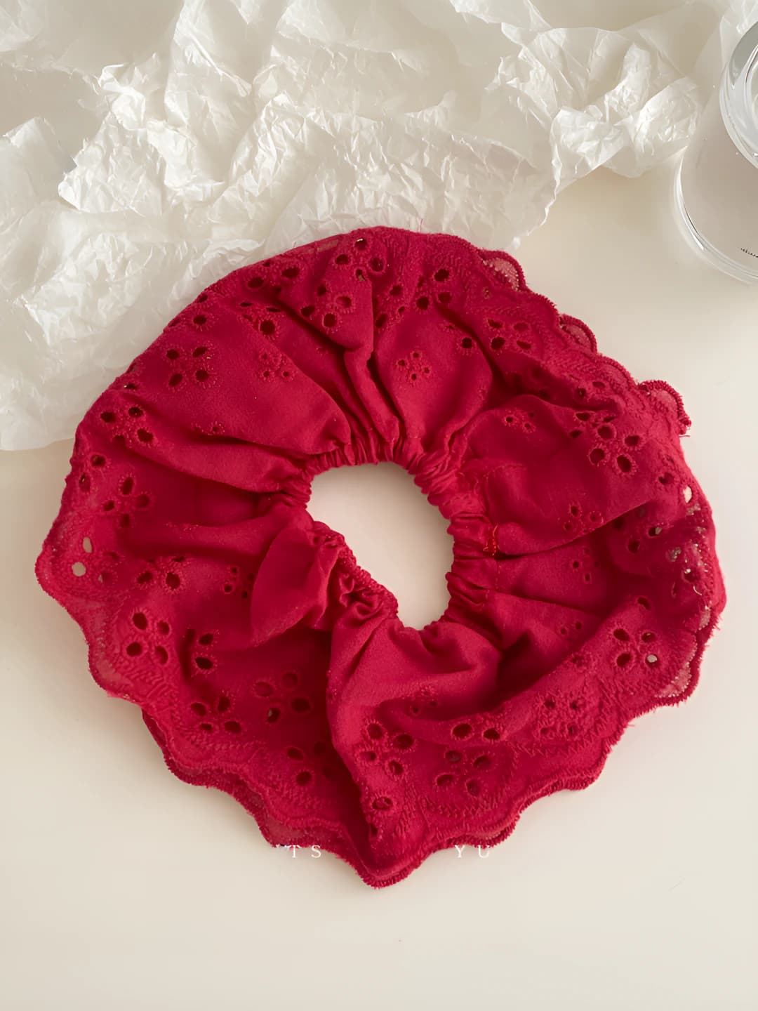 Red, double layer, lace cutout