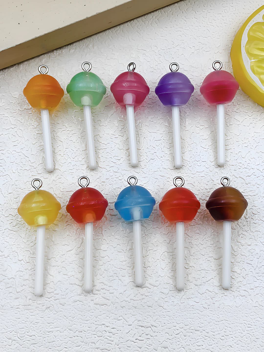 Ayollar uchun rezinadan yasalgan shaffof, nozik yaltiroq, 3D shakldagi lolipop sharm, DIY kalit soqchi va sumka zanjiri uchun osilma