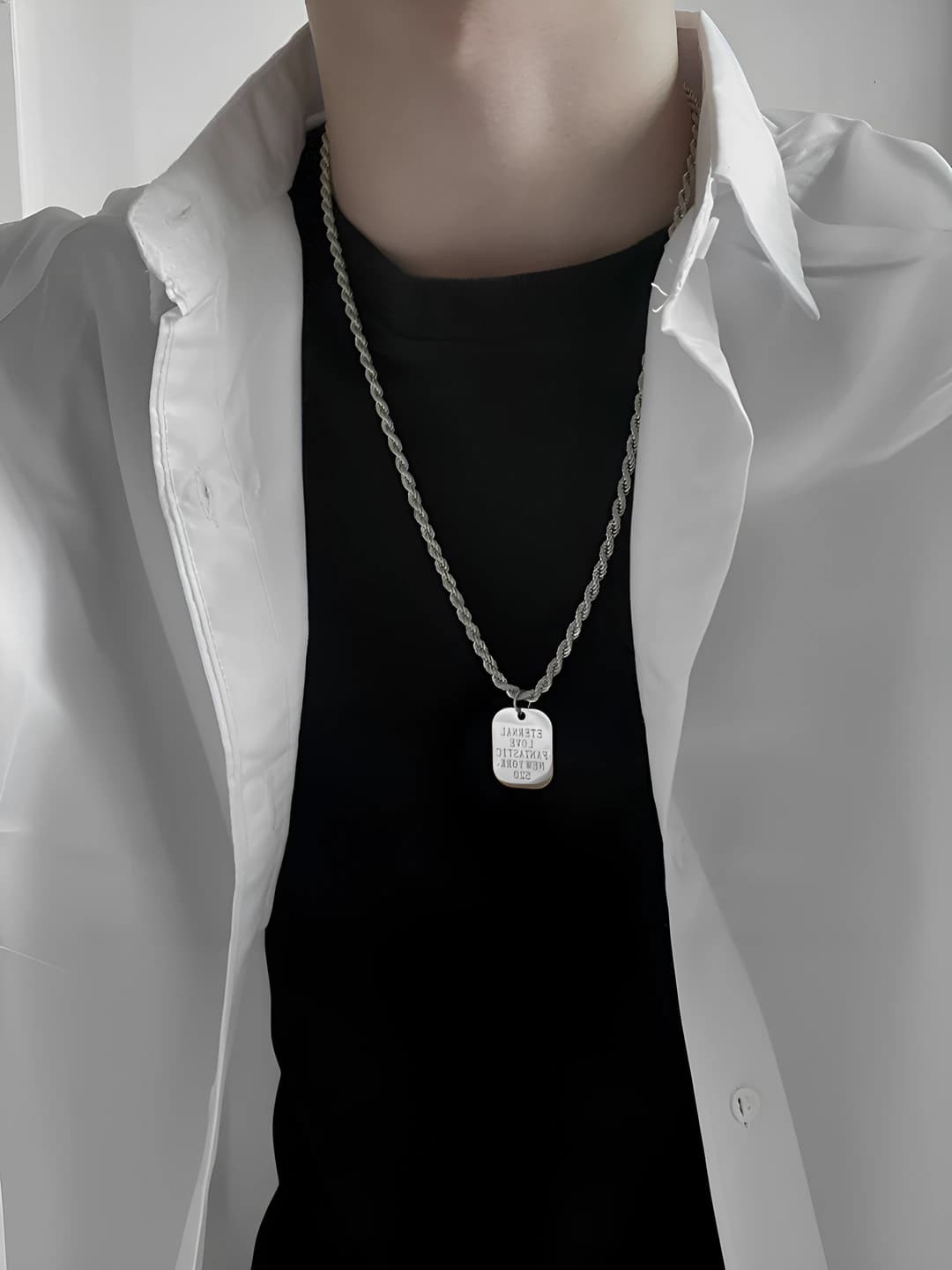 520 letters square pendant necklace, for men and women, simple, individual, versatile, hip-hop, titanium steel, non-fading, trendy accessory