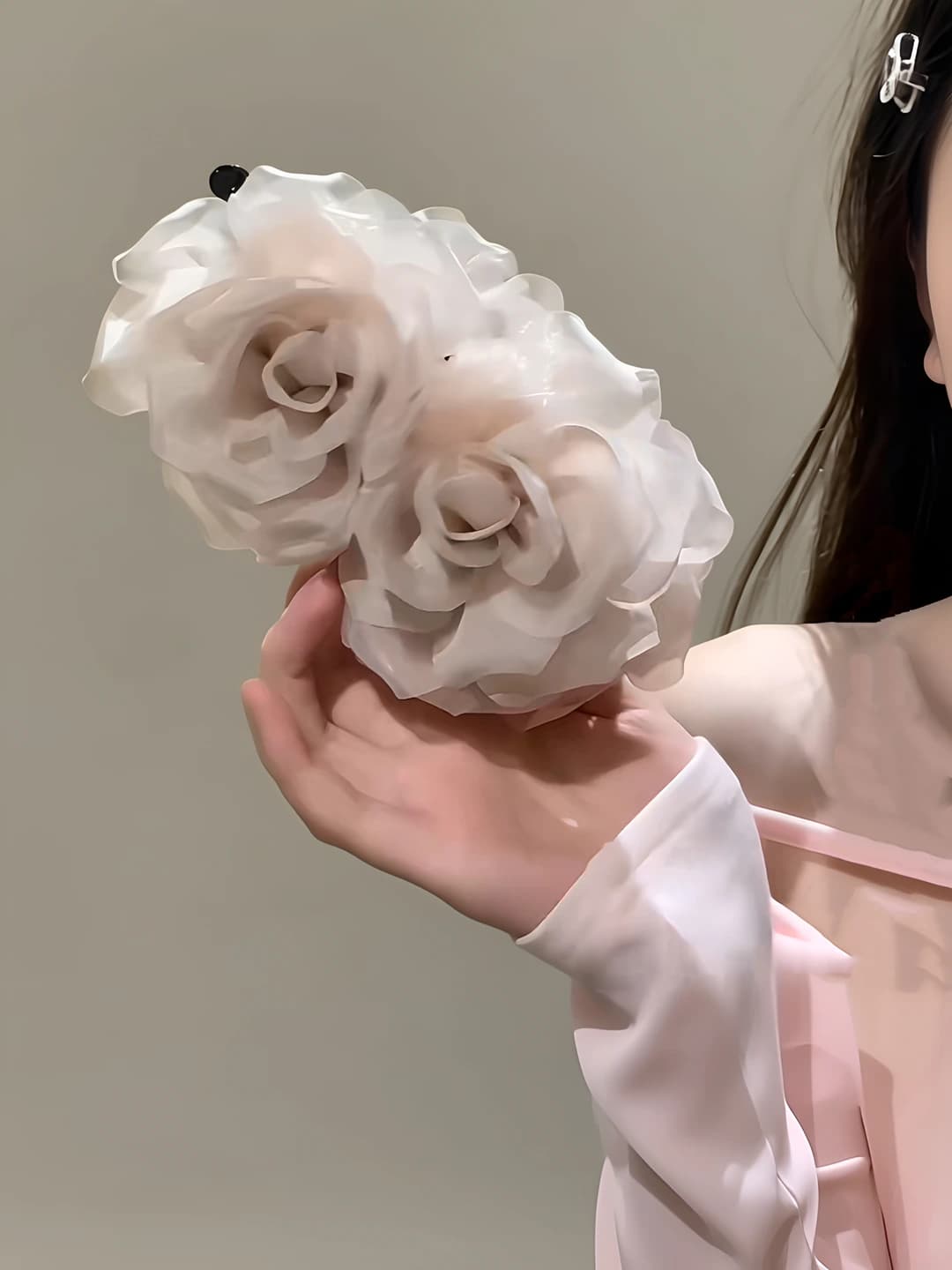 Women's flower hair clip: 2026 new style handmade fabric and 925 silver banana clip