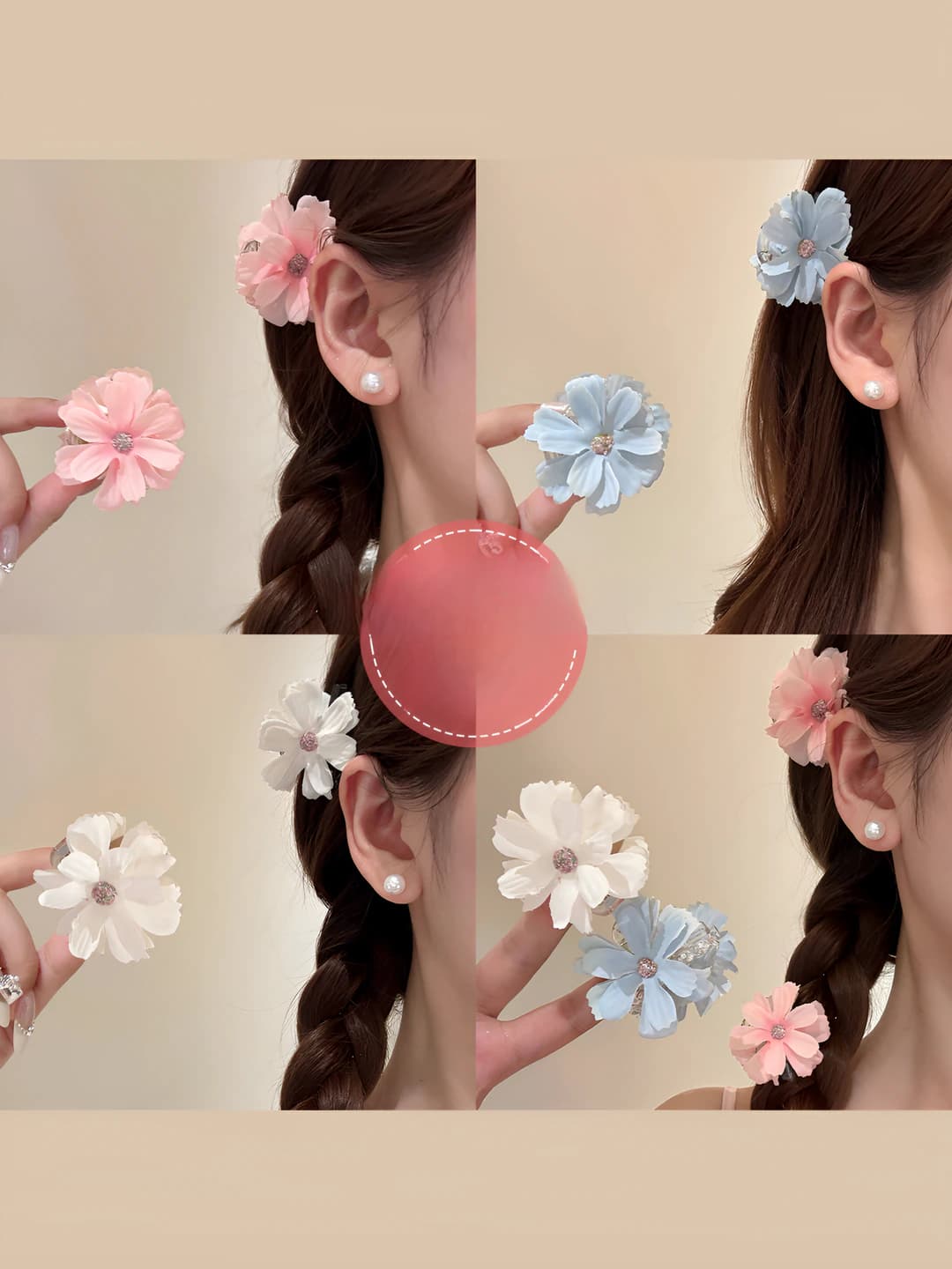 Women's flower hair clip: sweet style, small side clip for bangs